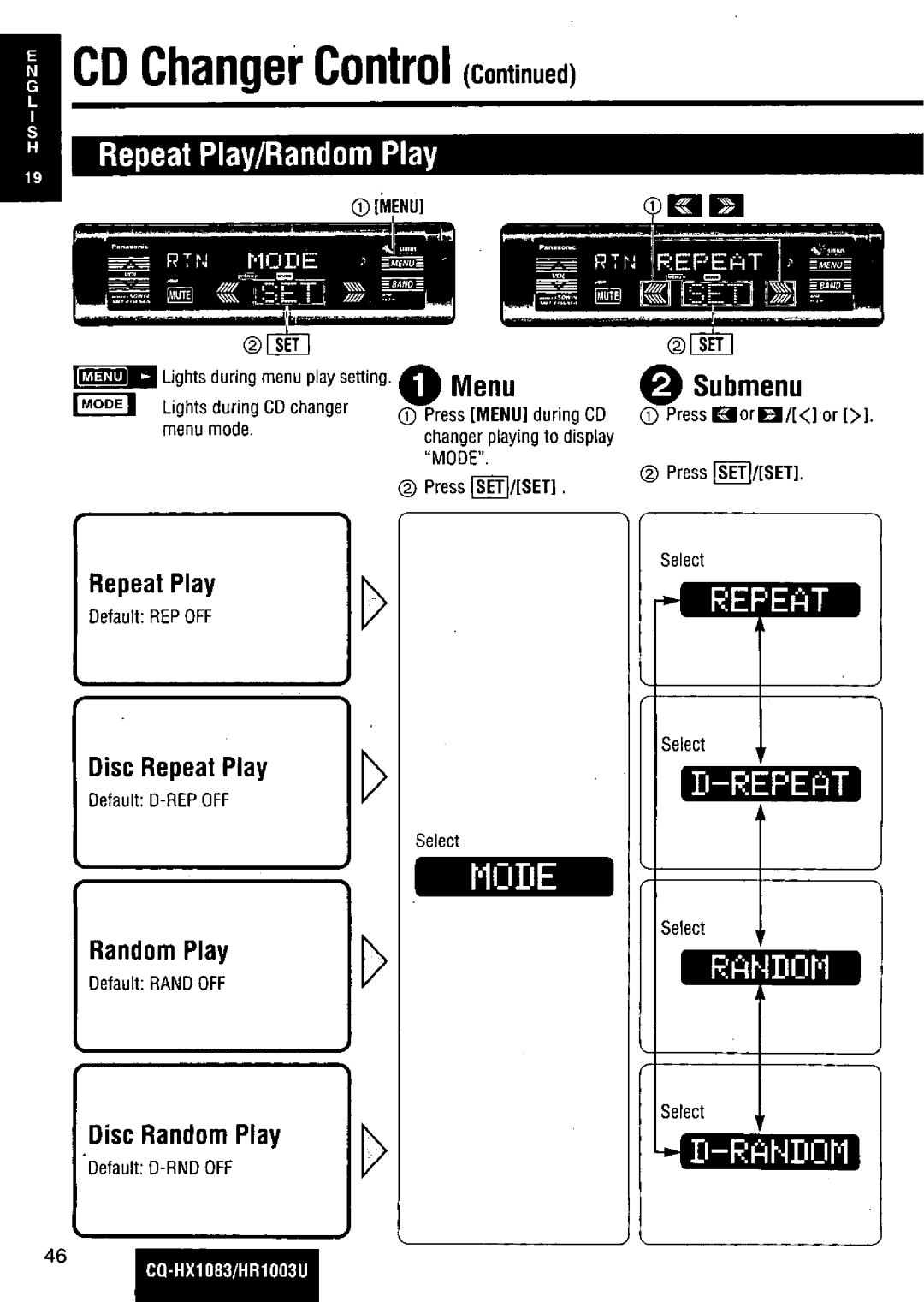 Panasonic CQ-HR1003U manual 