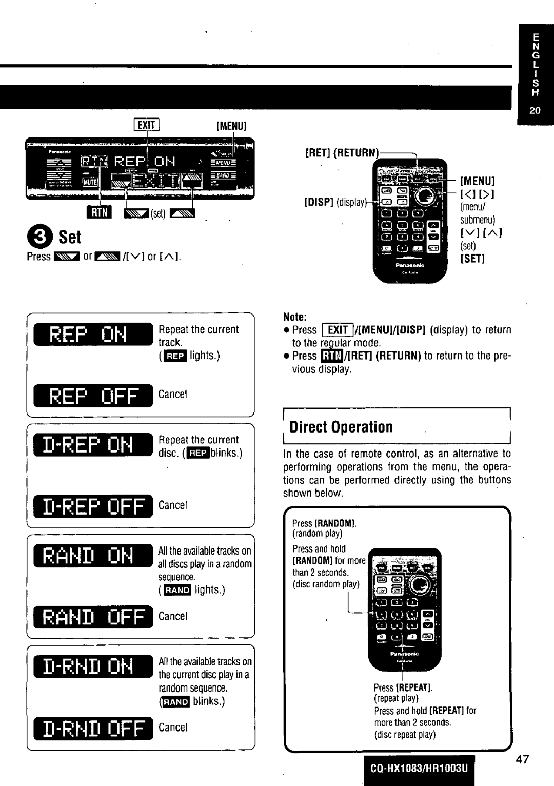 Panasonic CQ-HR1003U manual 