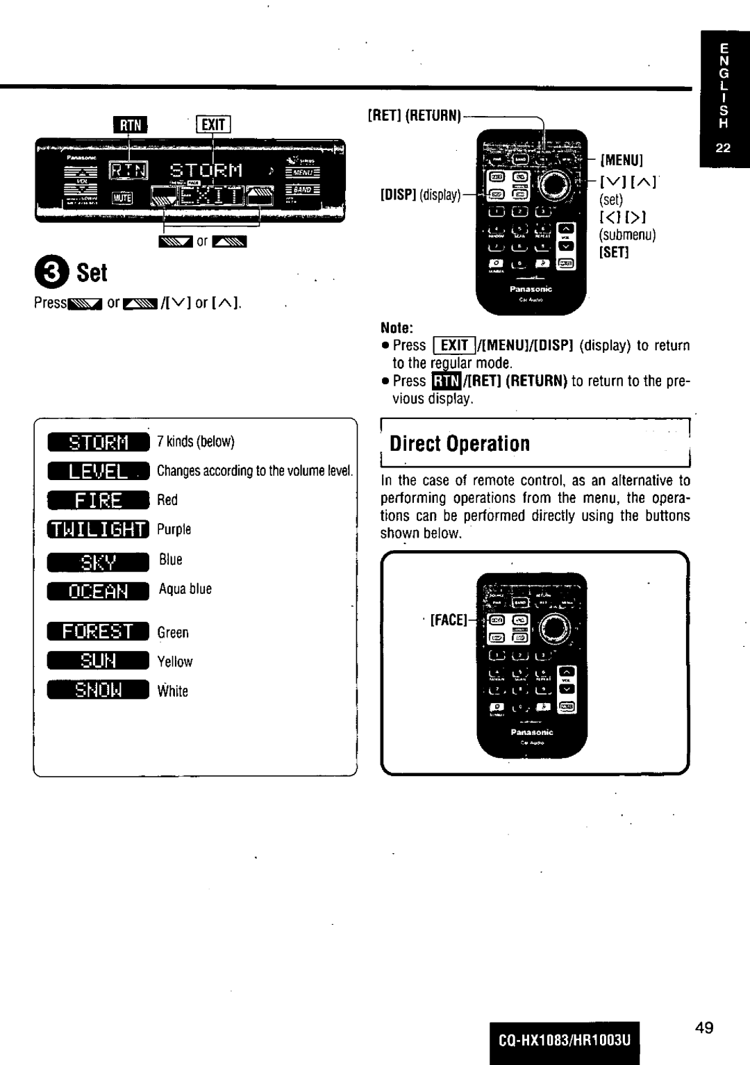 Panasonic CQ-HR1003U manual 