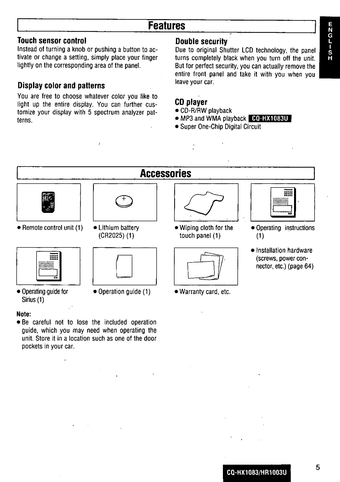 Panasonic CQ-HR1003U manual 