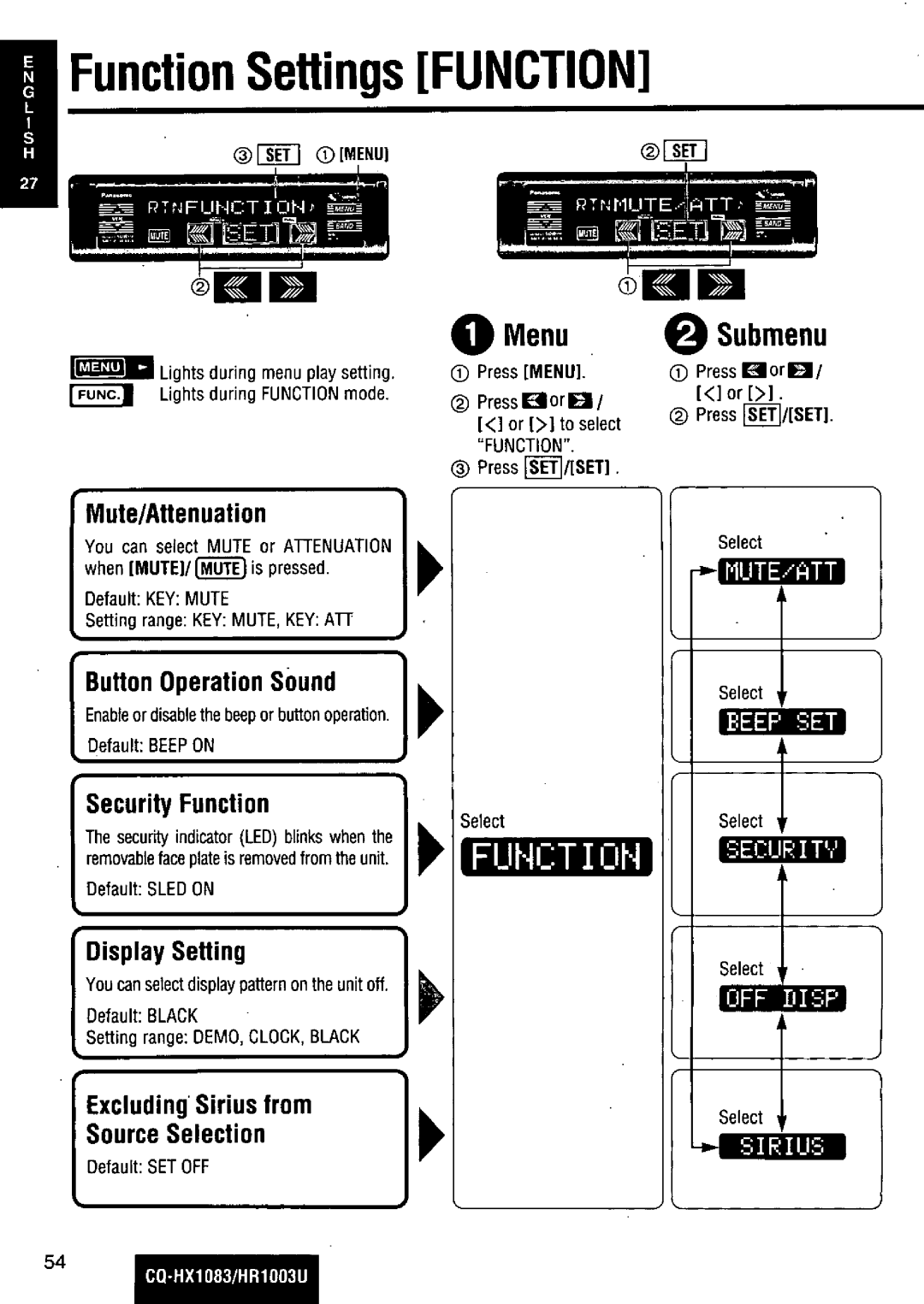 Panasonic CQ-HR1003U manual 