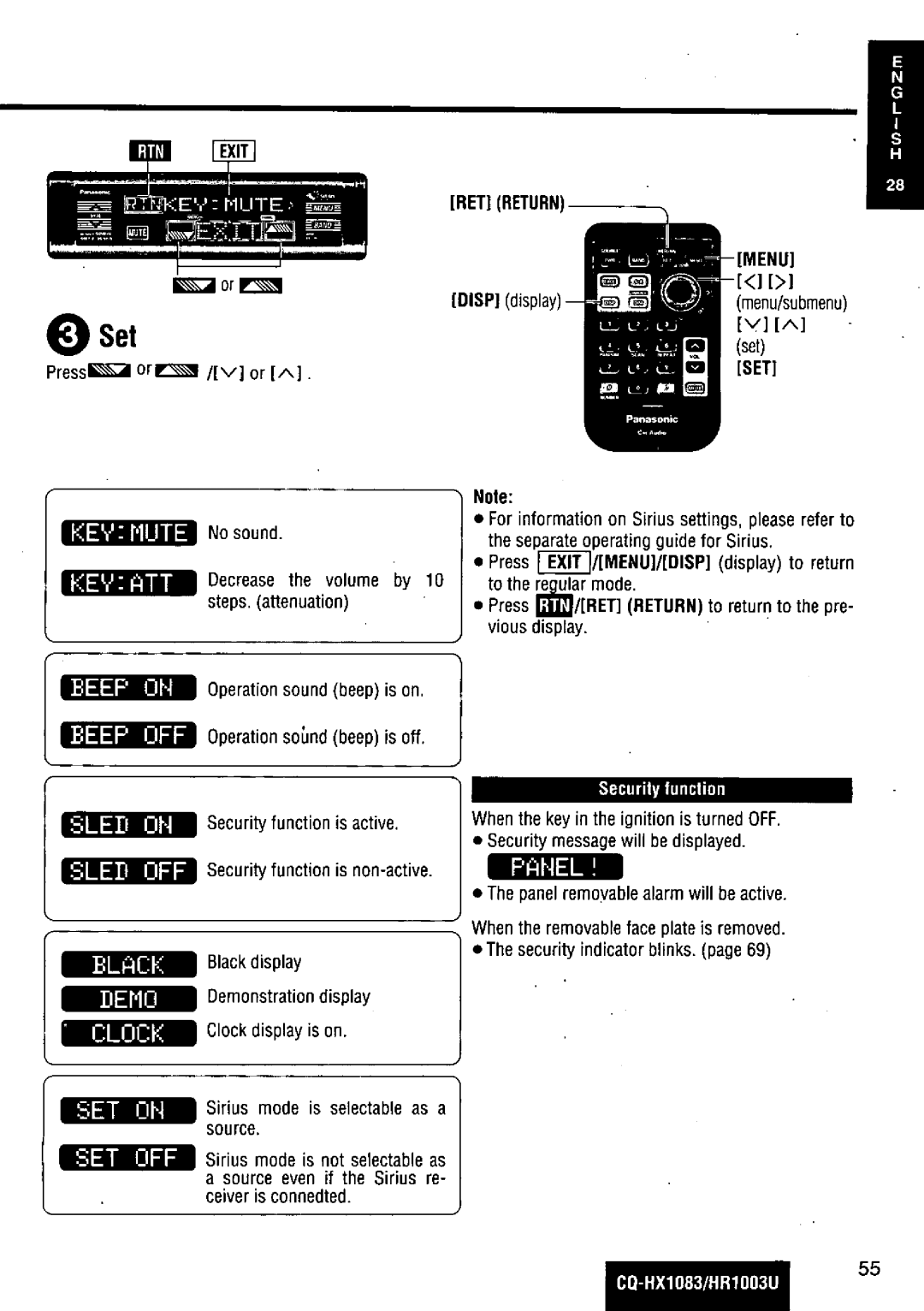 Panasonic CQ-HR1003U manual 