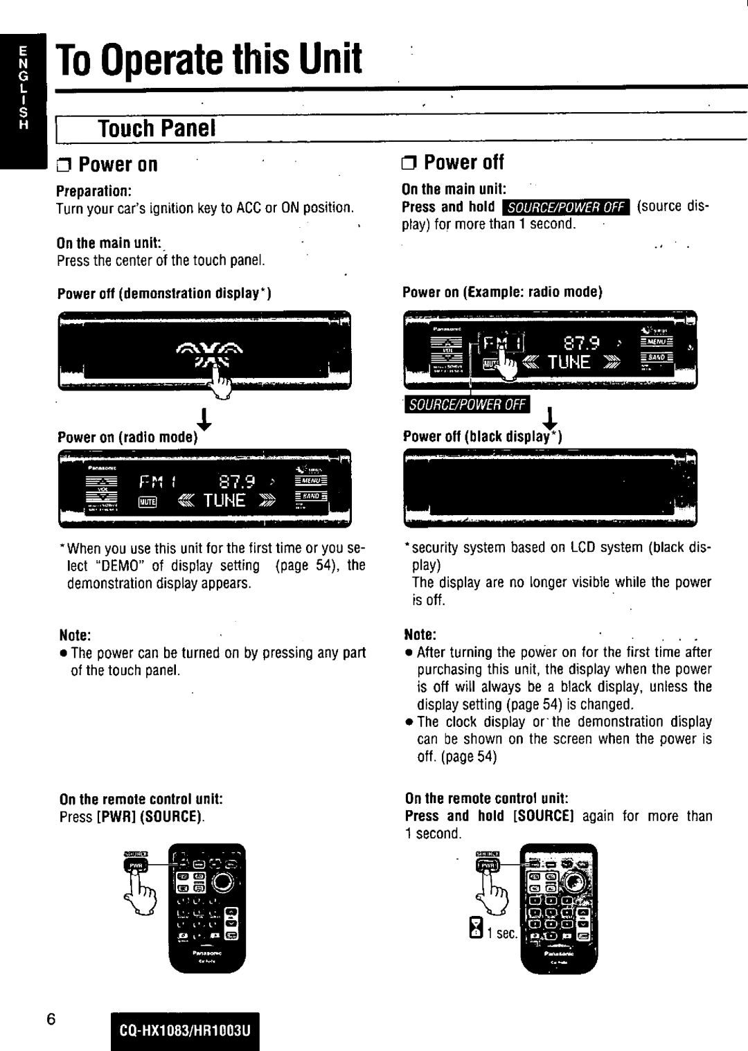 Panasonic CQ-HR1003U manual 