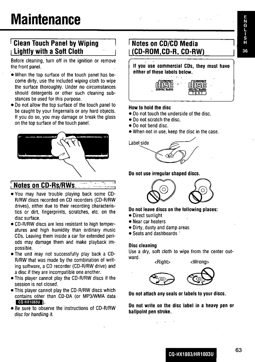 Panasonic CQ-HR1003U manual 