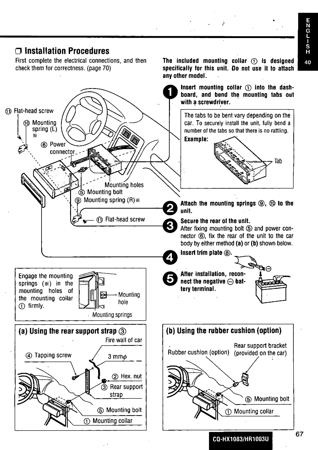 Panasonic CQ-HR1003U manual 