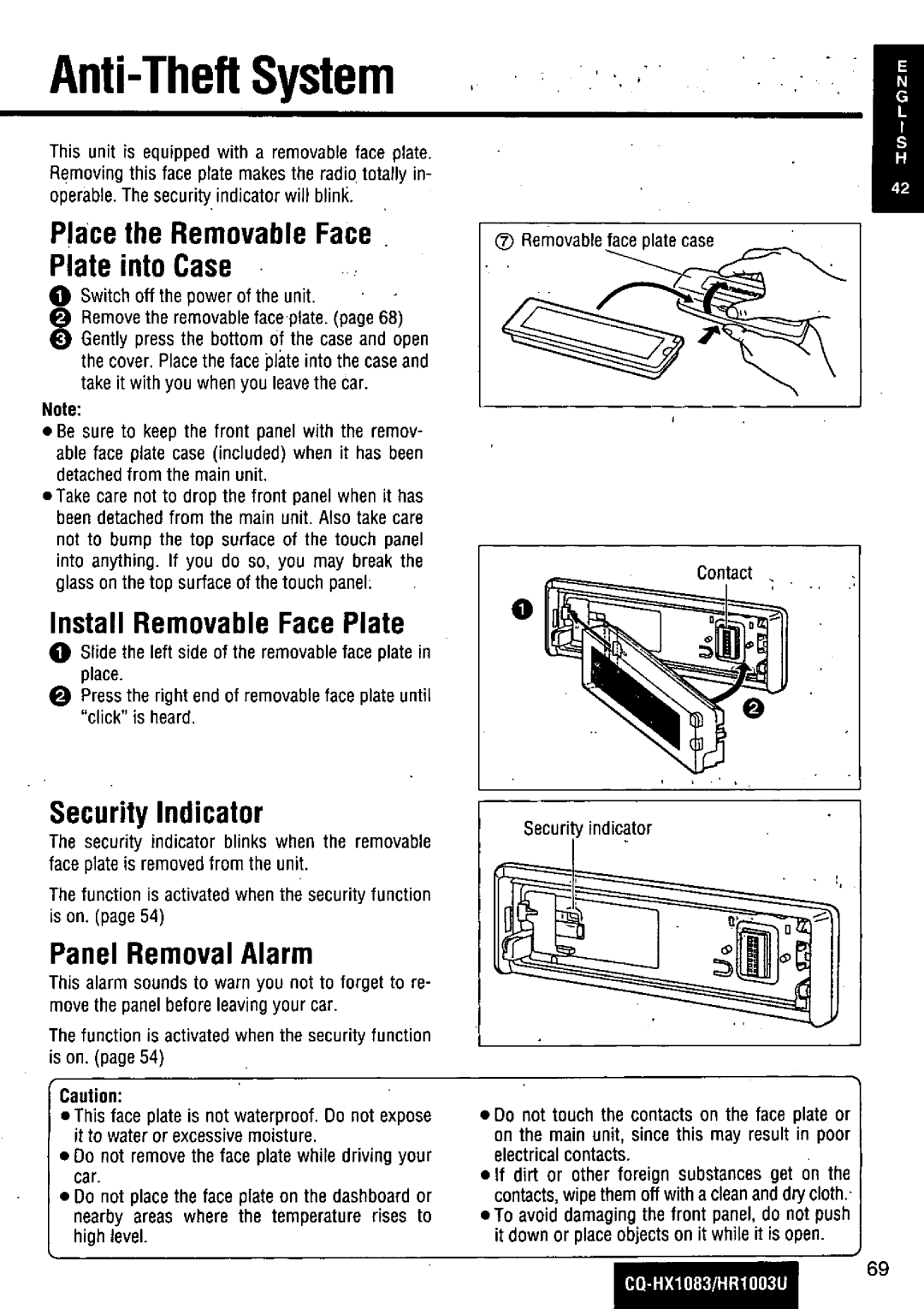 Panasonic CQ-HR1003U manual 