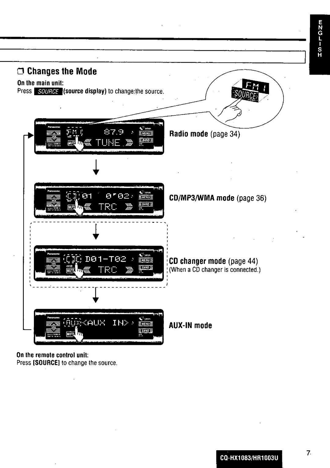 Panasonic CQ-HR1003U manual 