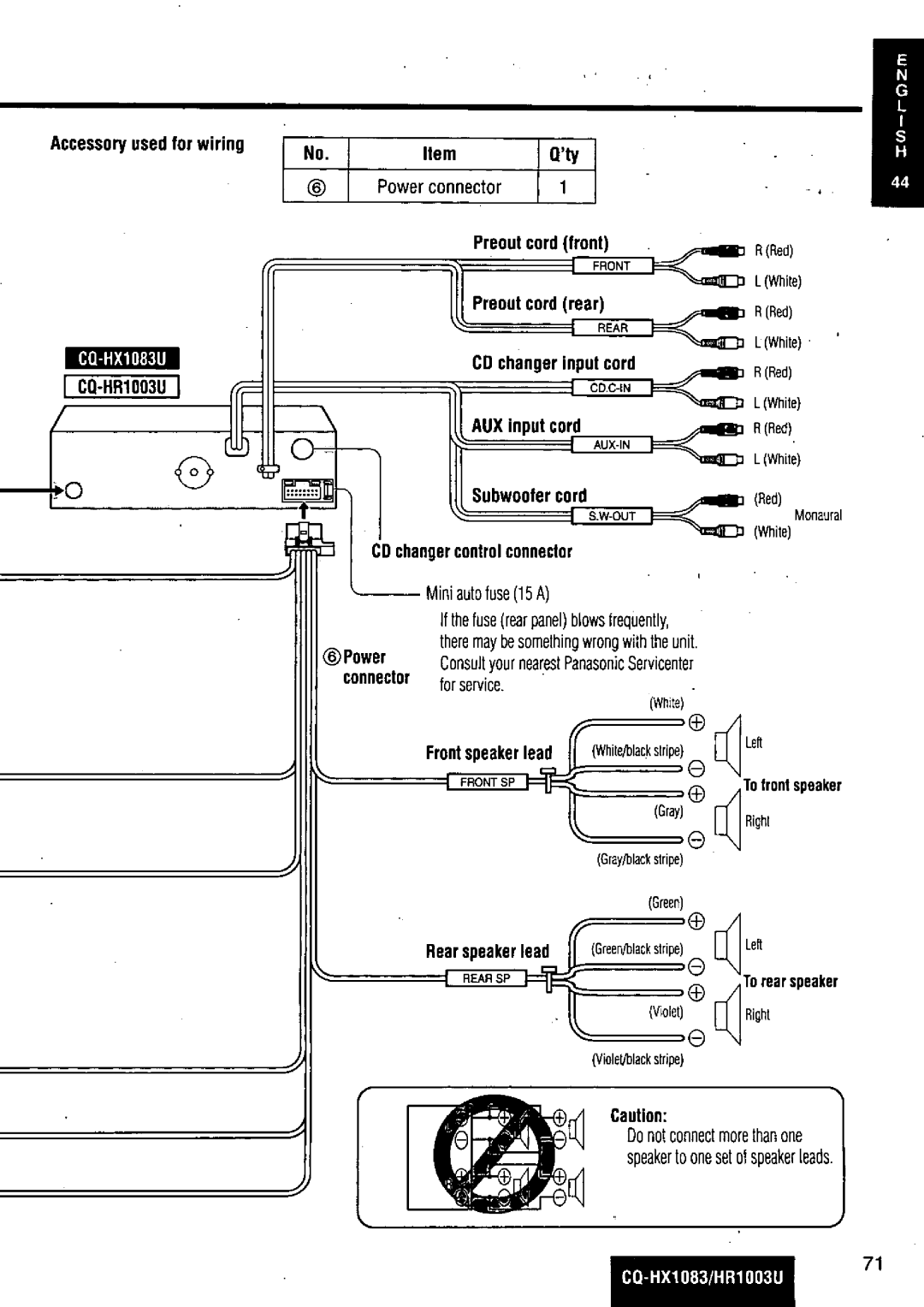 Panasonic CQ-HR1003U manual 