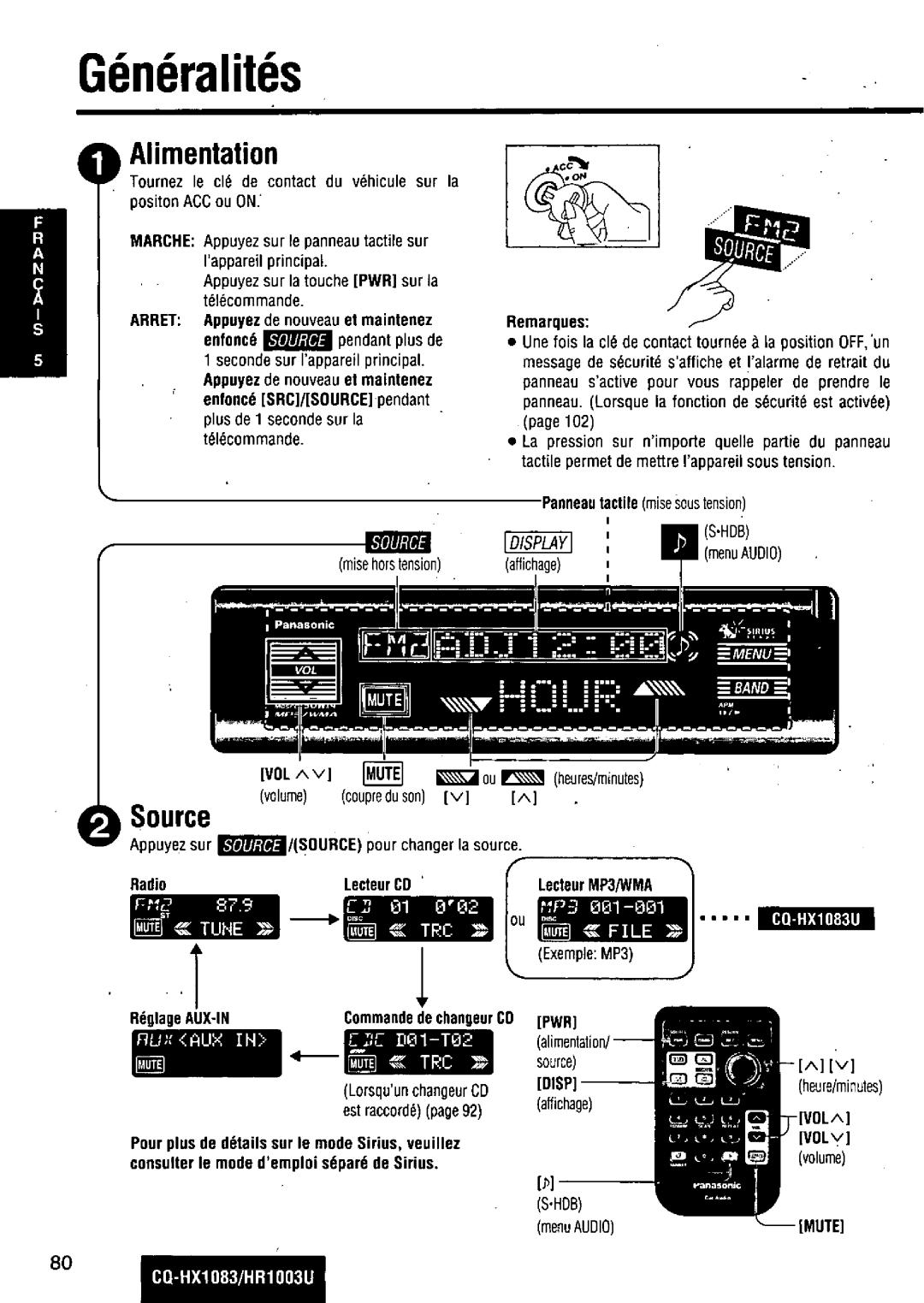 Panasonic CQ-HR1003U manual 