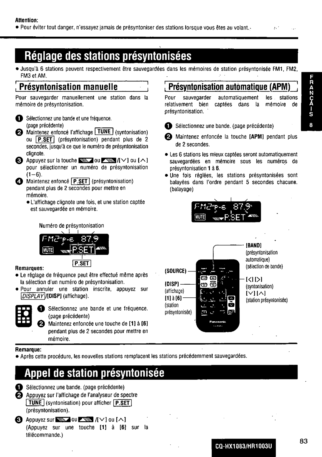 Panasonic CQ-HR1003U manual 