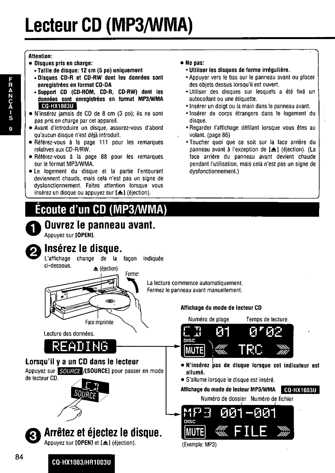 Panasonic CQ-HR1003U manual 