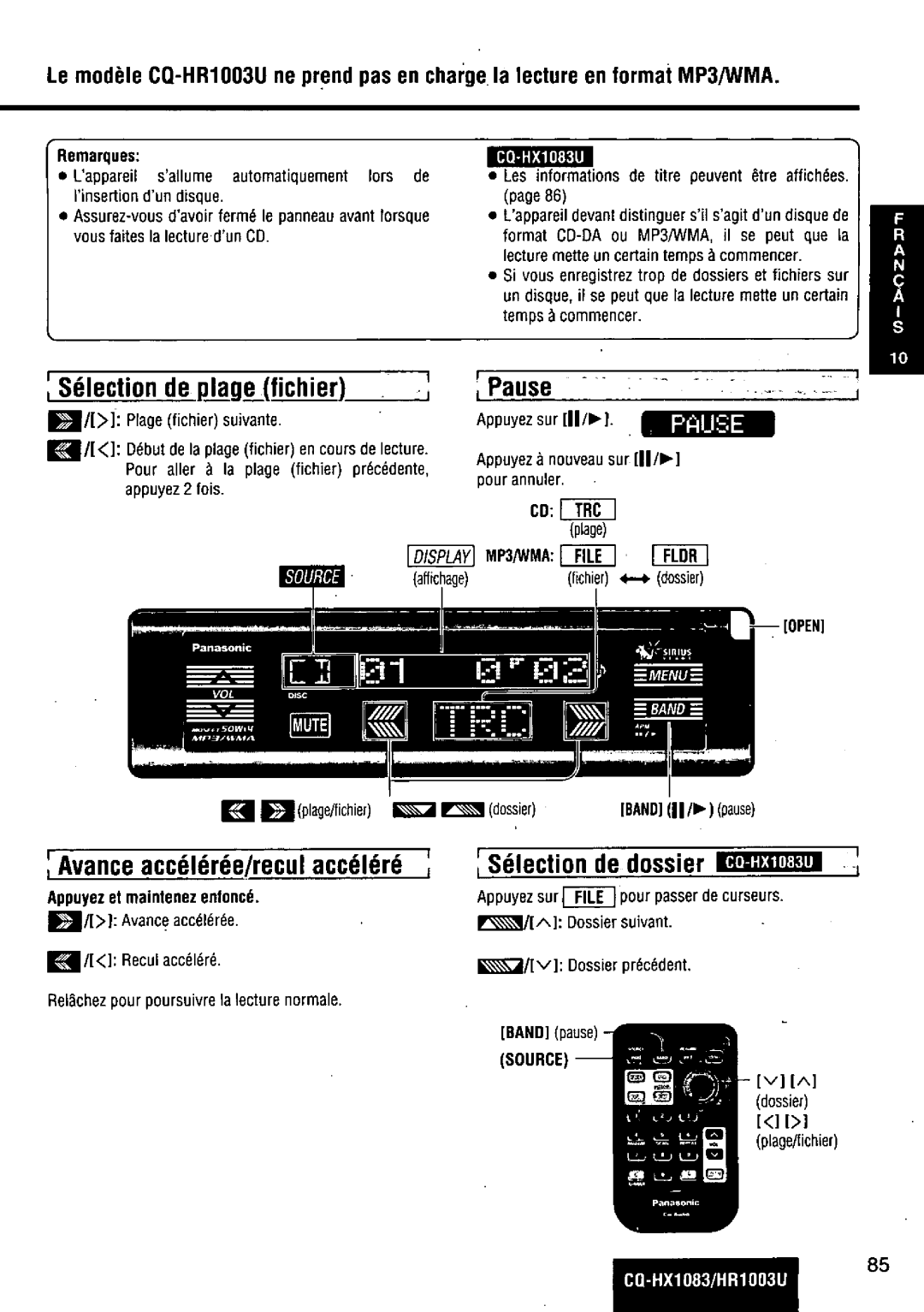 Panasonic CQ-HR1003U manual 