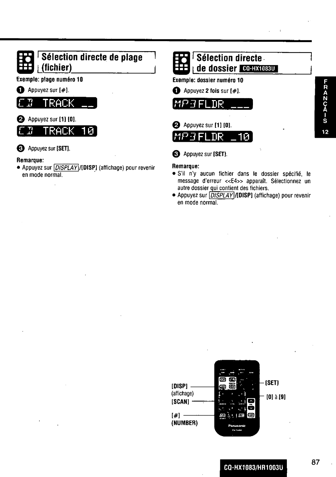 Panasonic CQ-HR1003U manual 