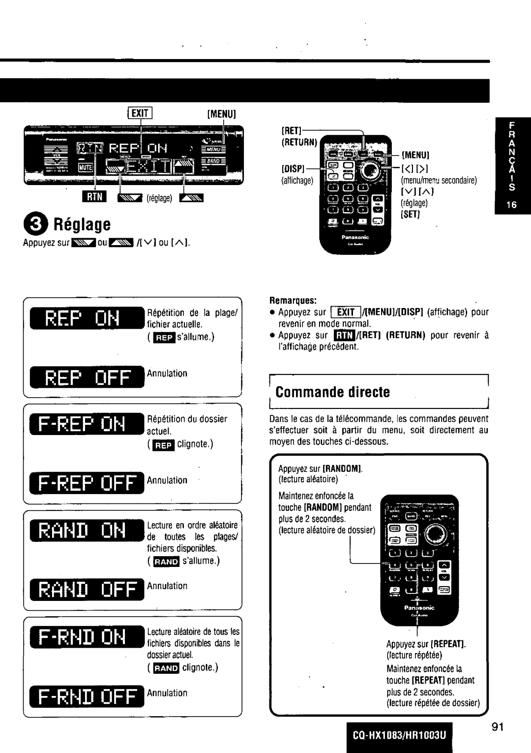 Panasonic CQ-HR1003U manual 