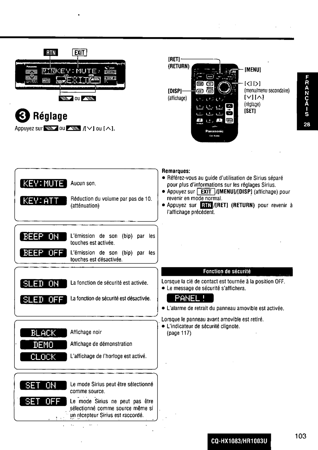 Panasonic CQ-HR1003U manual 
