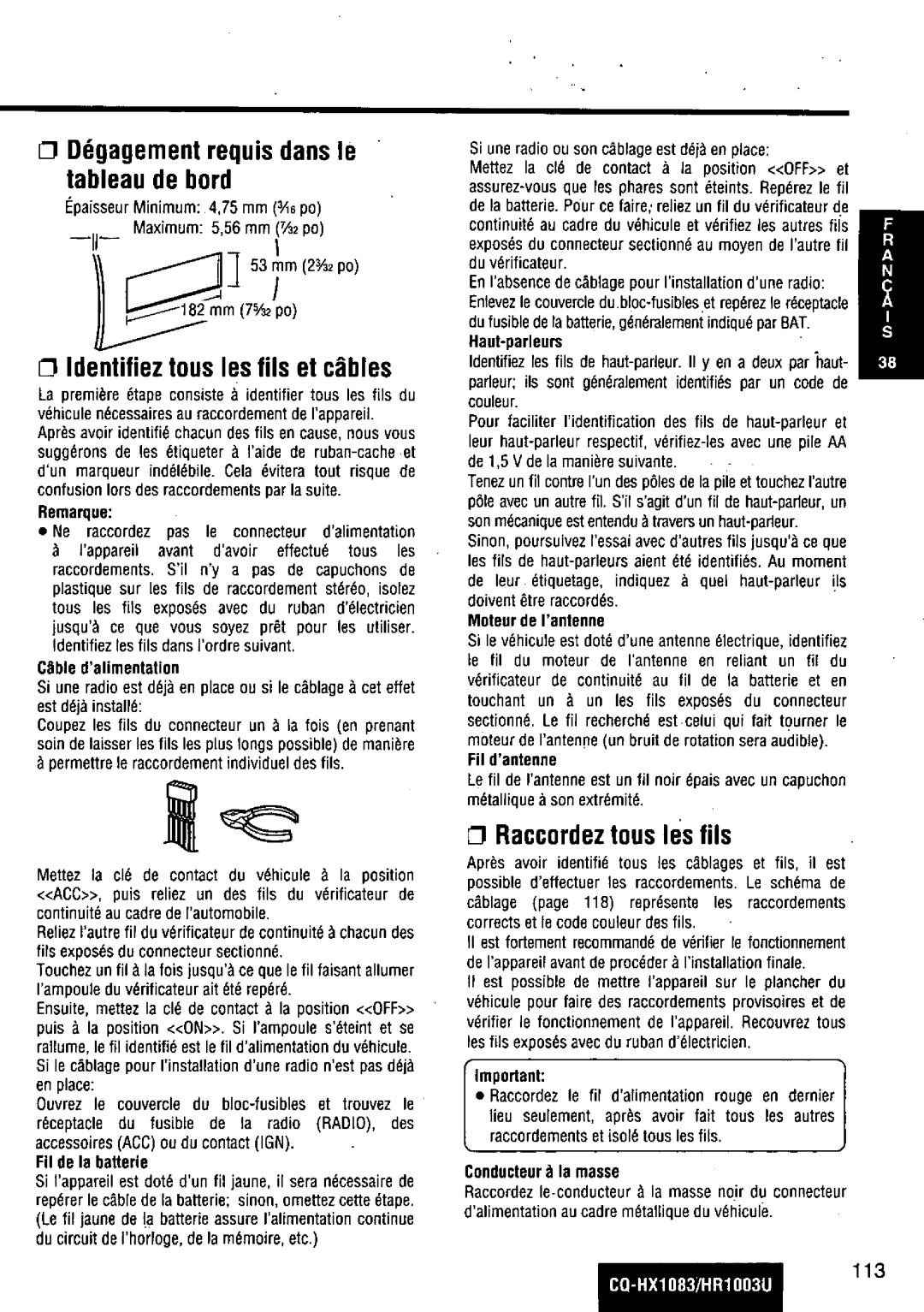 Panasonic CQ-HR1003U manual 