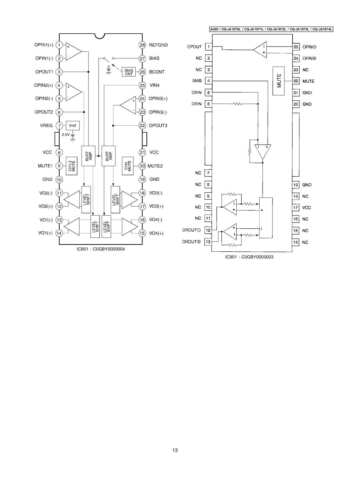 Panasonic cq-ja1070l dimensions IC601 C0GBY0000004 IC901 C0GBY0000003 