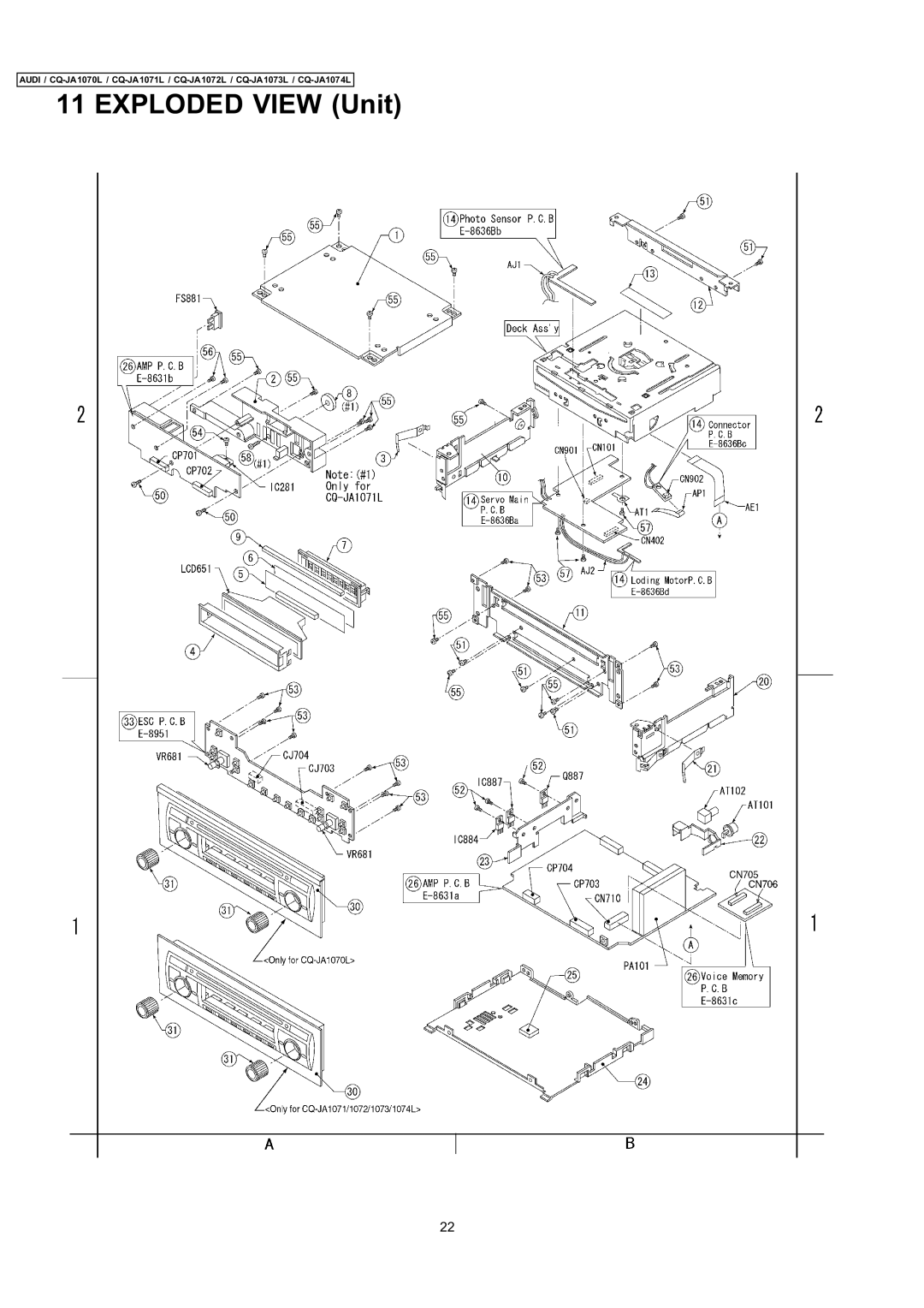 Panasonic cq-ja1070l dimensions Exploded View Unit 