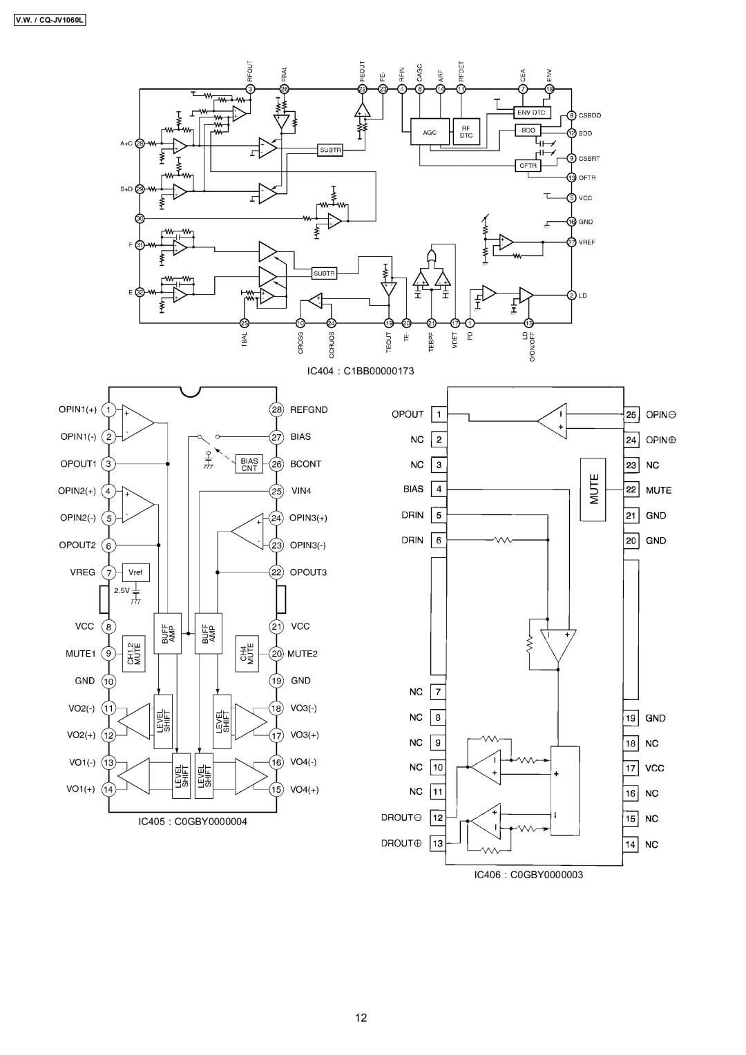 Panasonic CQ-JV1060L dimensions IC404 C1BB00000173 IC405 C0GBY0000004 IC406 C0GBY0000003 