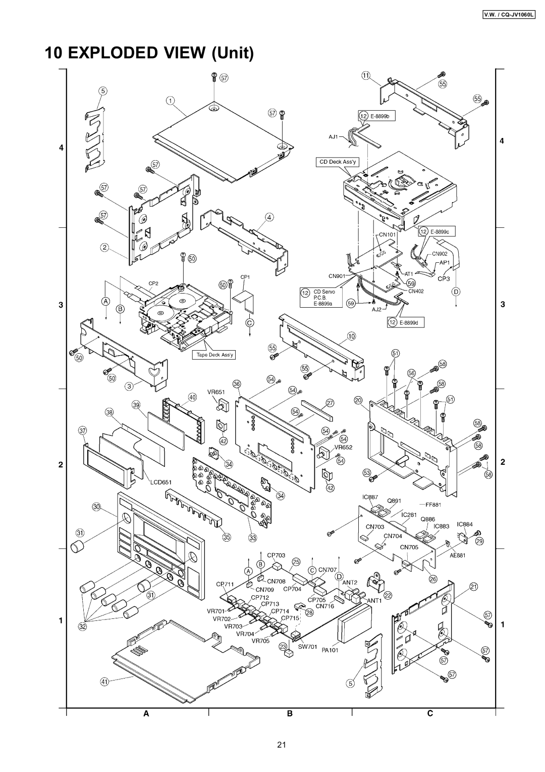 Panasonic CQ-JV1060L dimensions Exploded View Unit 