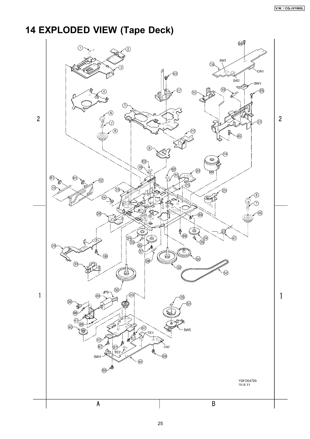 Panasonic CQ-JV1060L dimensions Exploded View Tape Deck 