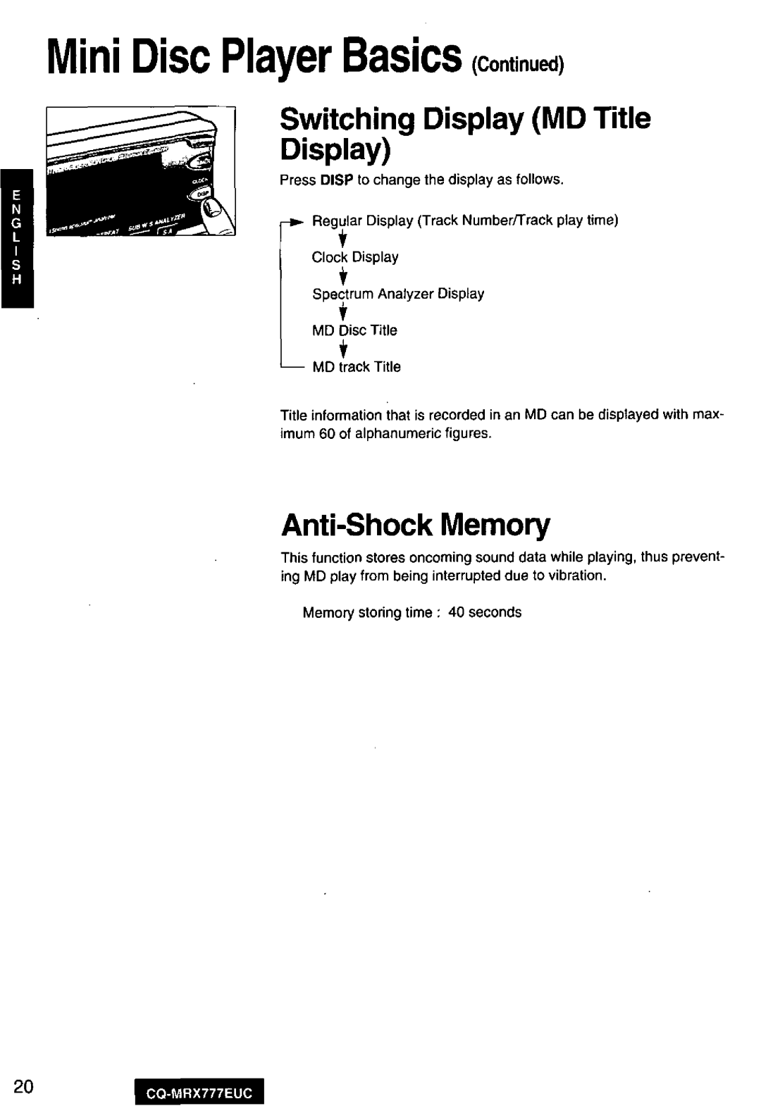 Panasonic CQ-MRX777EUC manual 