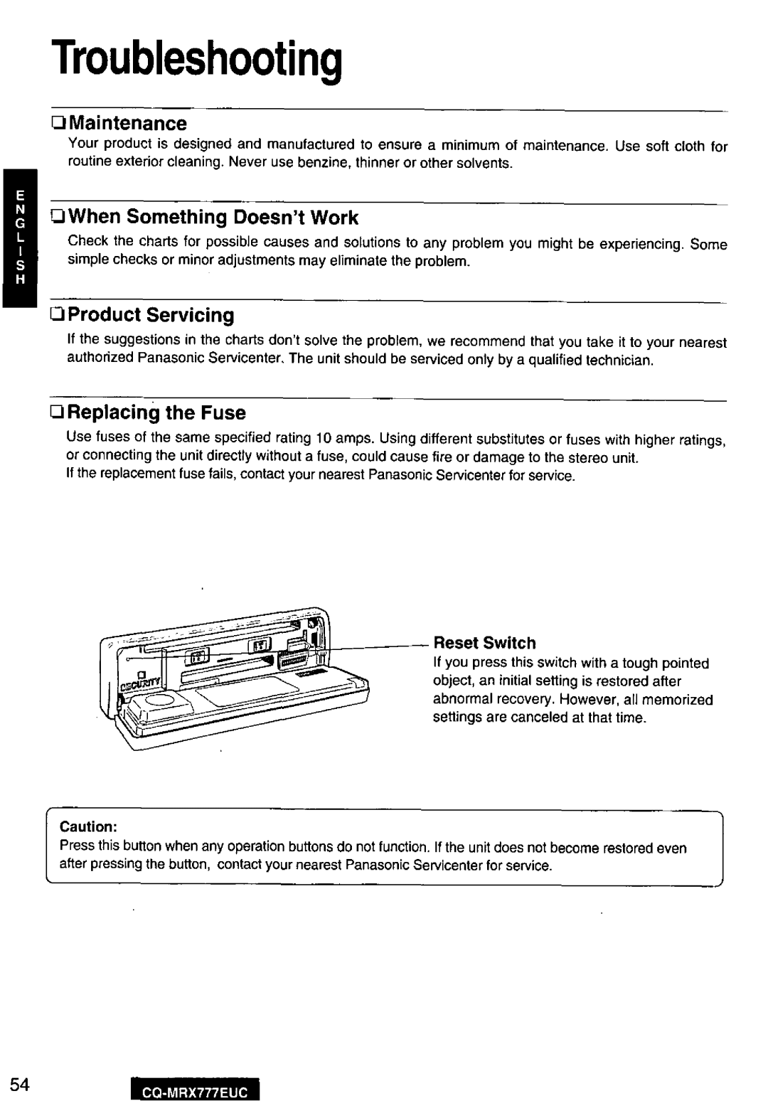 Panasonic CQ-MRX777EUC manual 