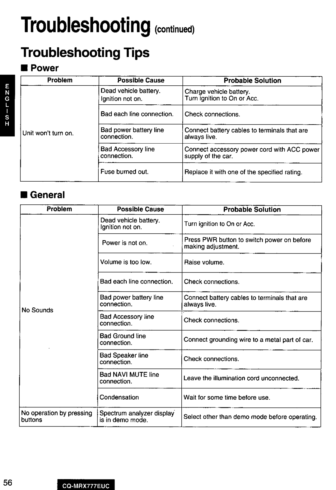 Panasonic CQ-MRX777EUC manual 