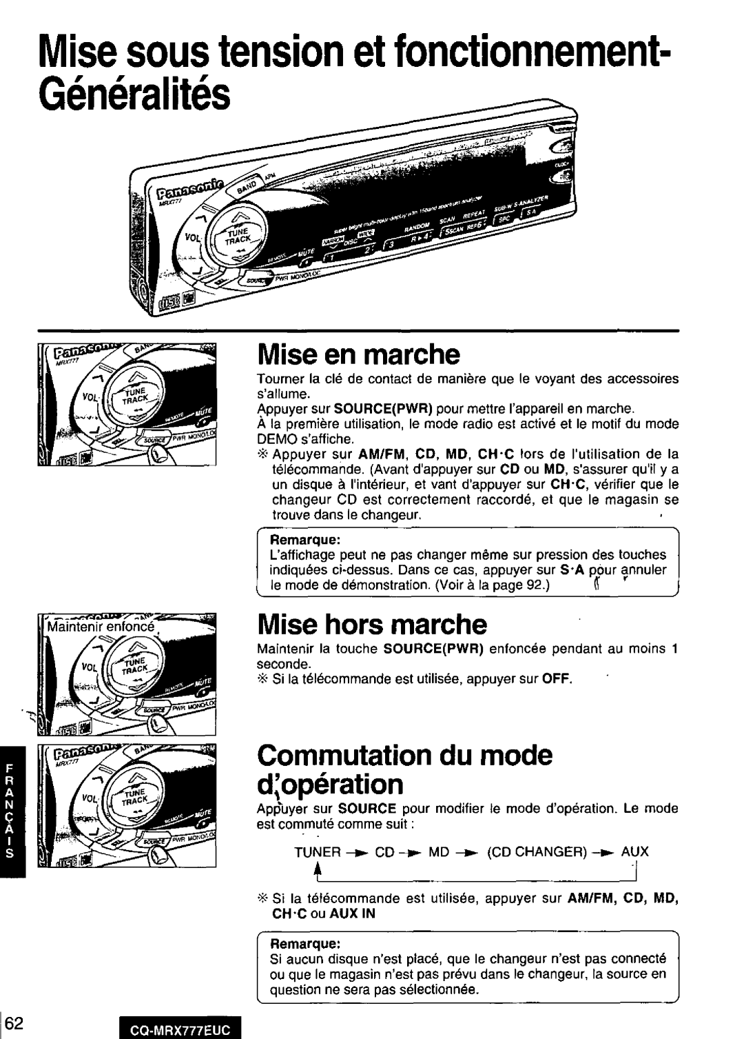 Panasonic CQ-MRX777EUC manual 