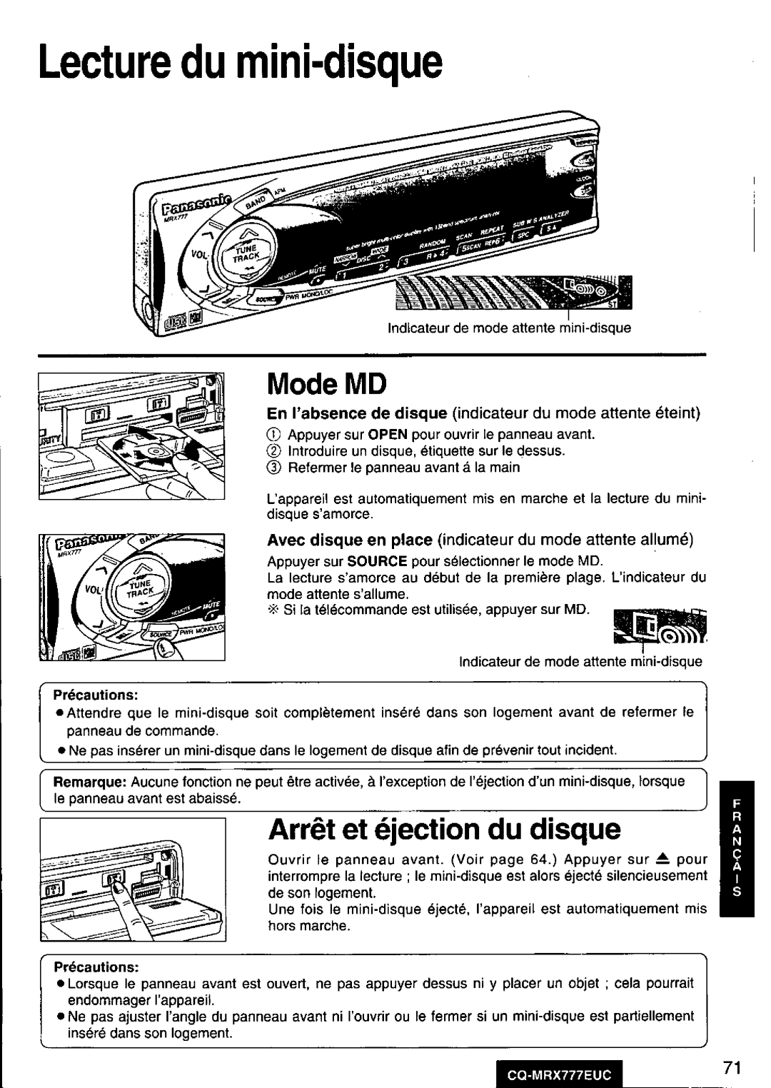 Panasonic CQ-MRX777EUC manual 