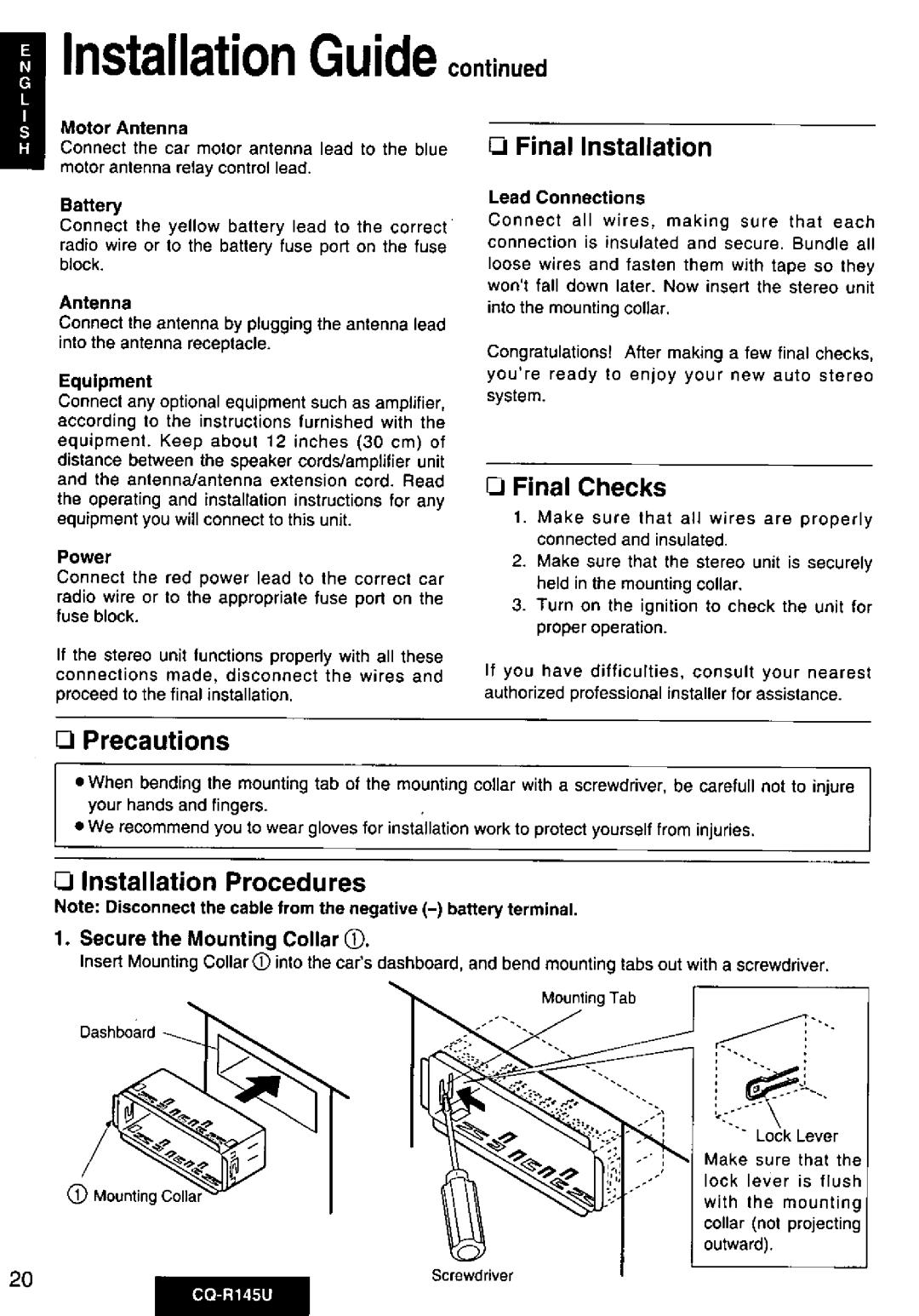 Panasonic CQ-R145U manual 