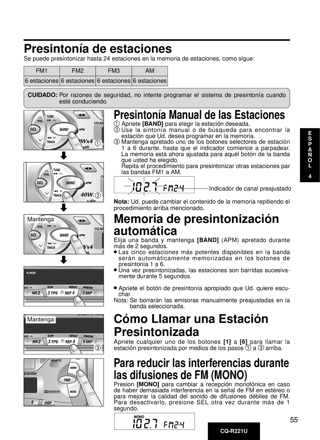 Panasonic CQ-R221U manual Mantenga 