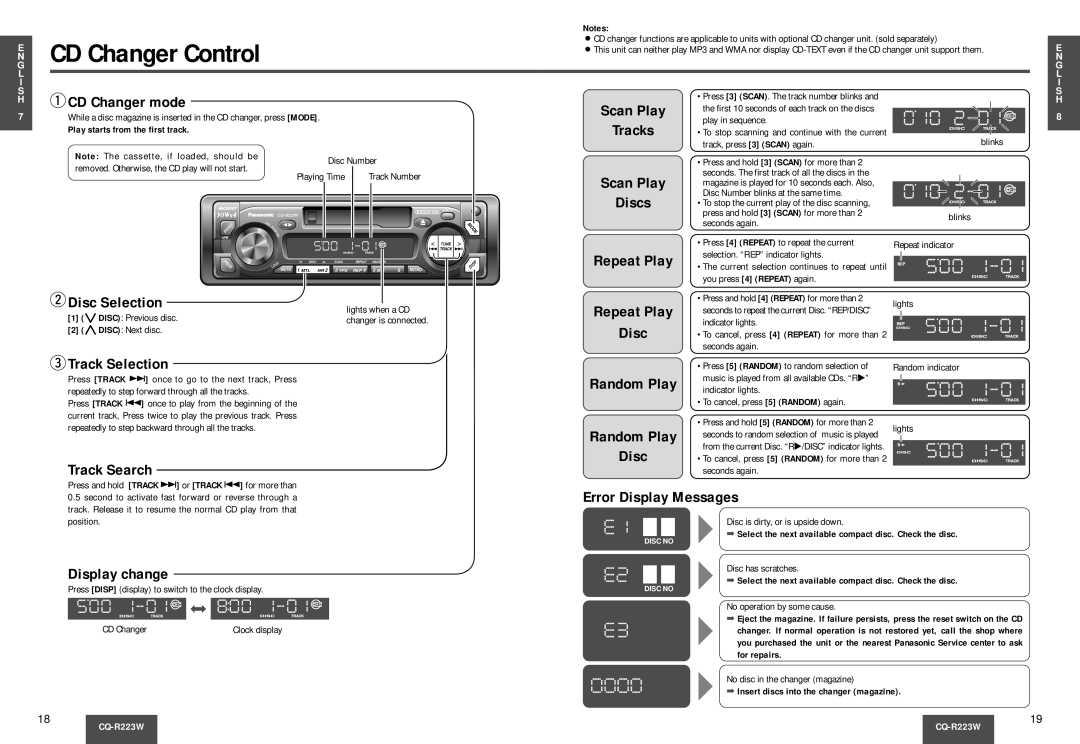 Panasonic CQ-R223W manual CD Changer Control 