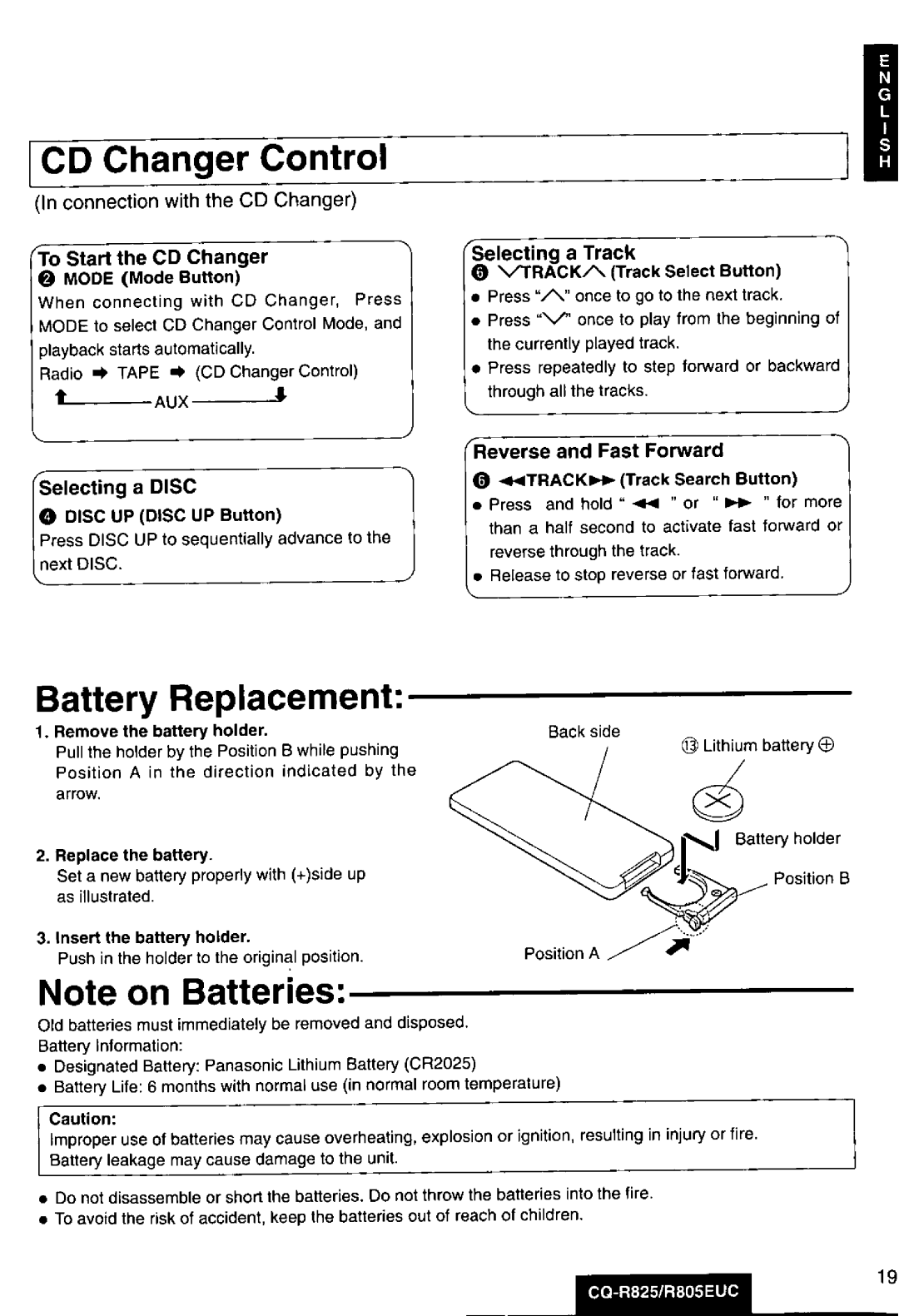 Panasonic R805EUC, CQ-R825 manual 