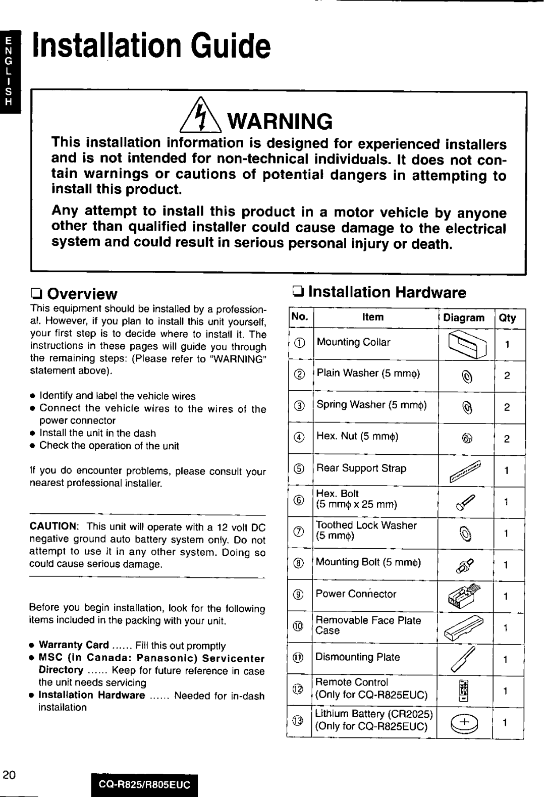 Panasonic CQ-R825, R805EUC manual 