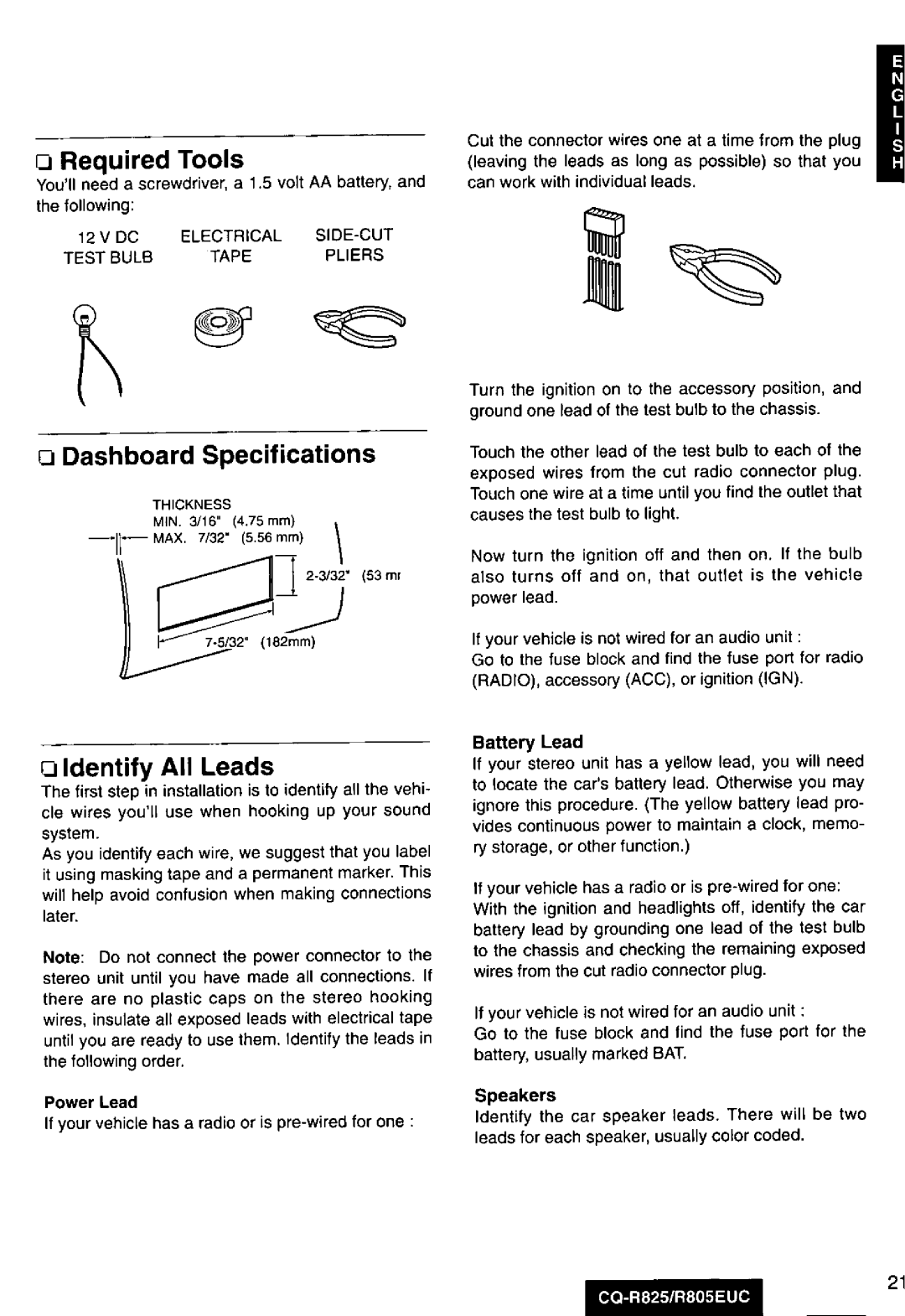 Panasonic R805EUC, CQ-R825 manual 