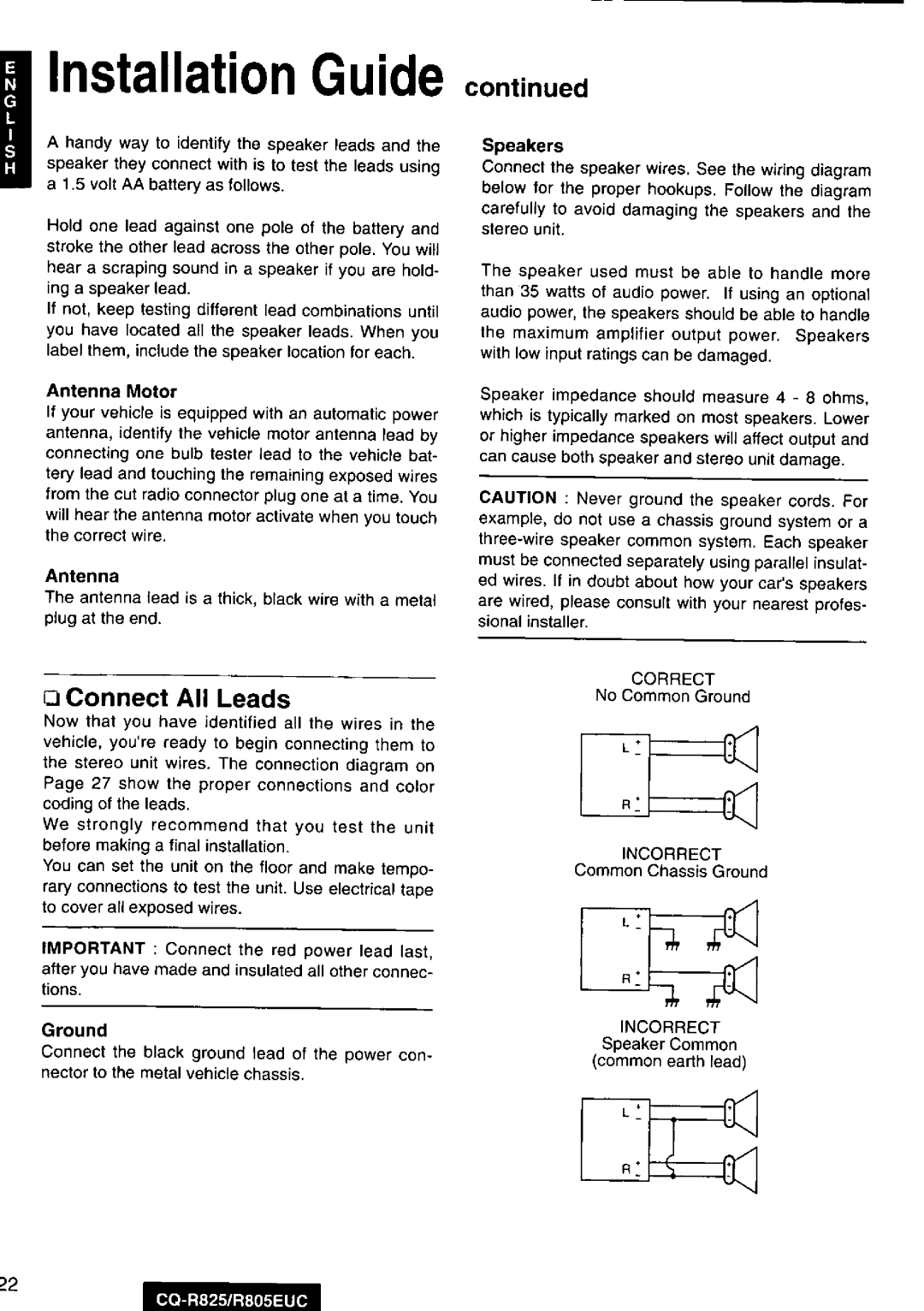 Panasonic CQ-R825, R805EUC manual 