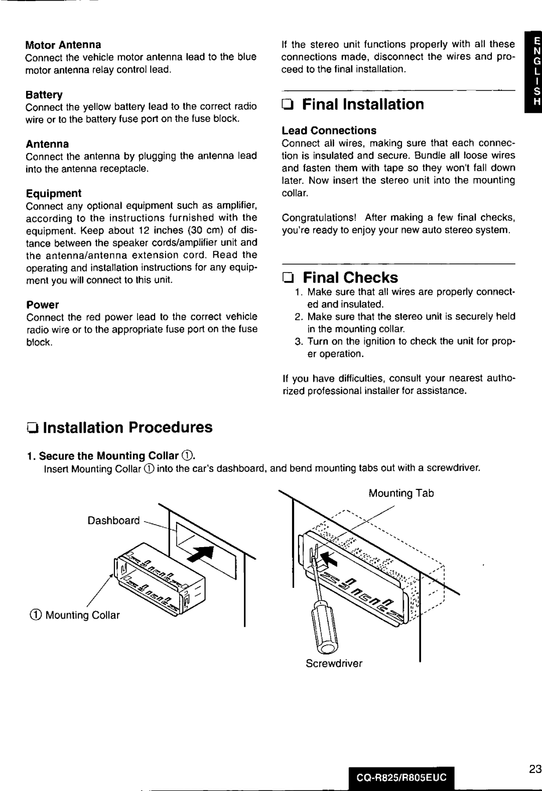 Panasonic R805EUC, CQ-R825 manual 