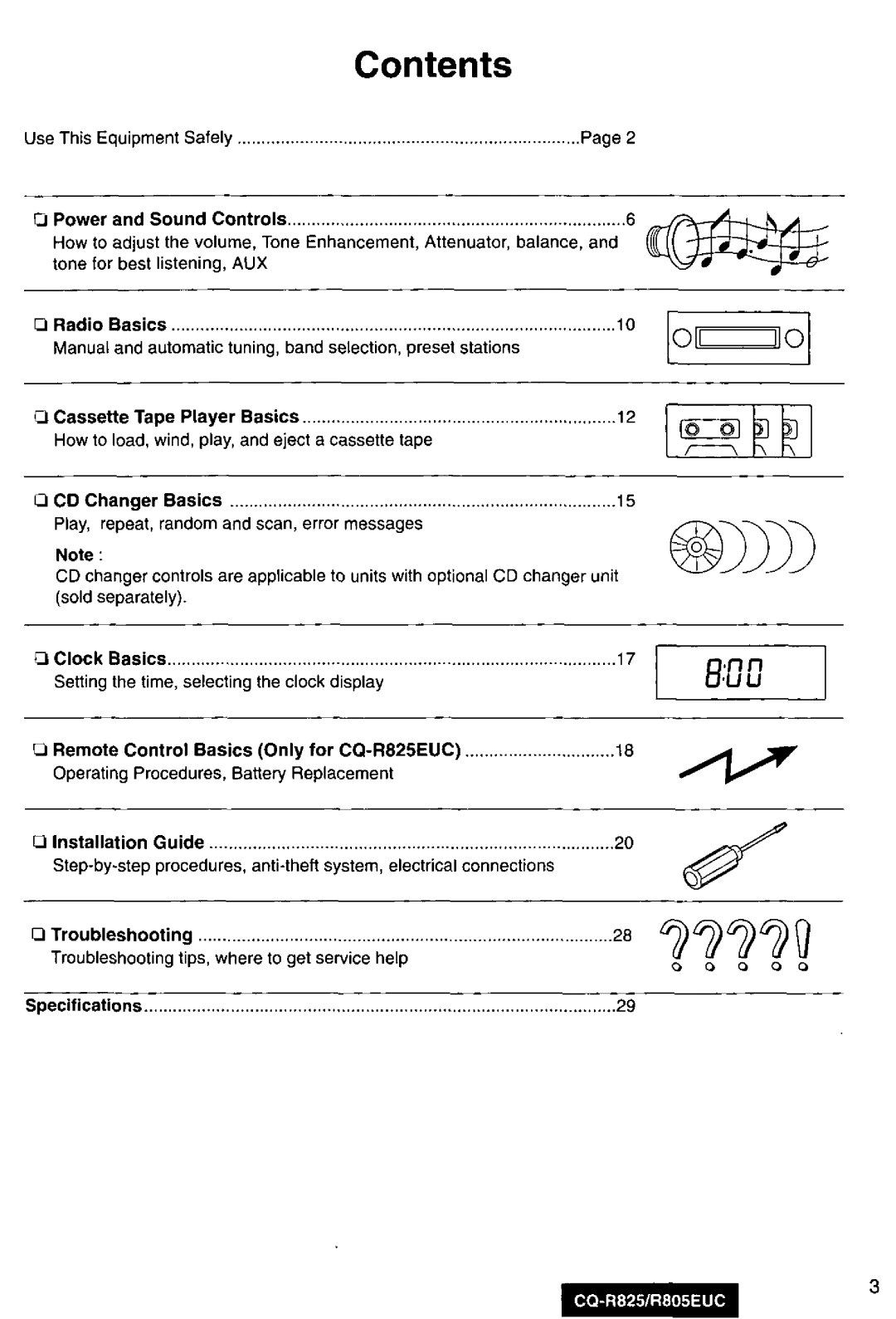 Panasonic R805EUC, CQ-R825 manual 