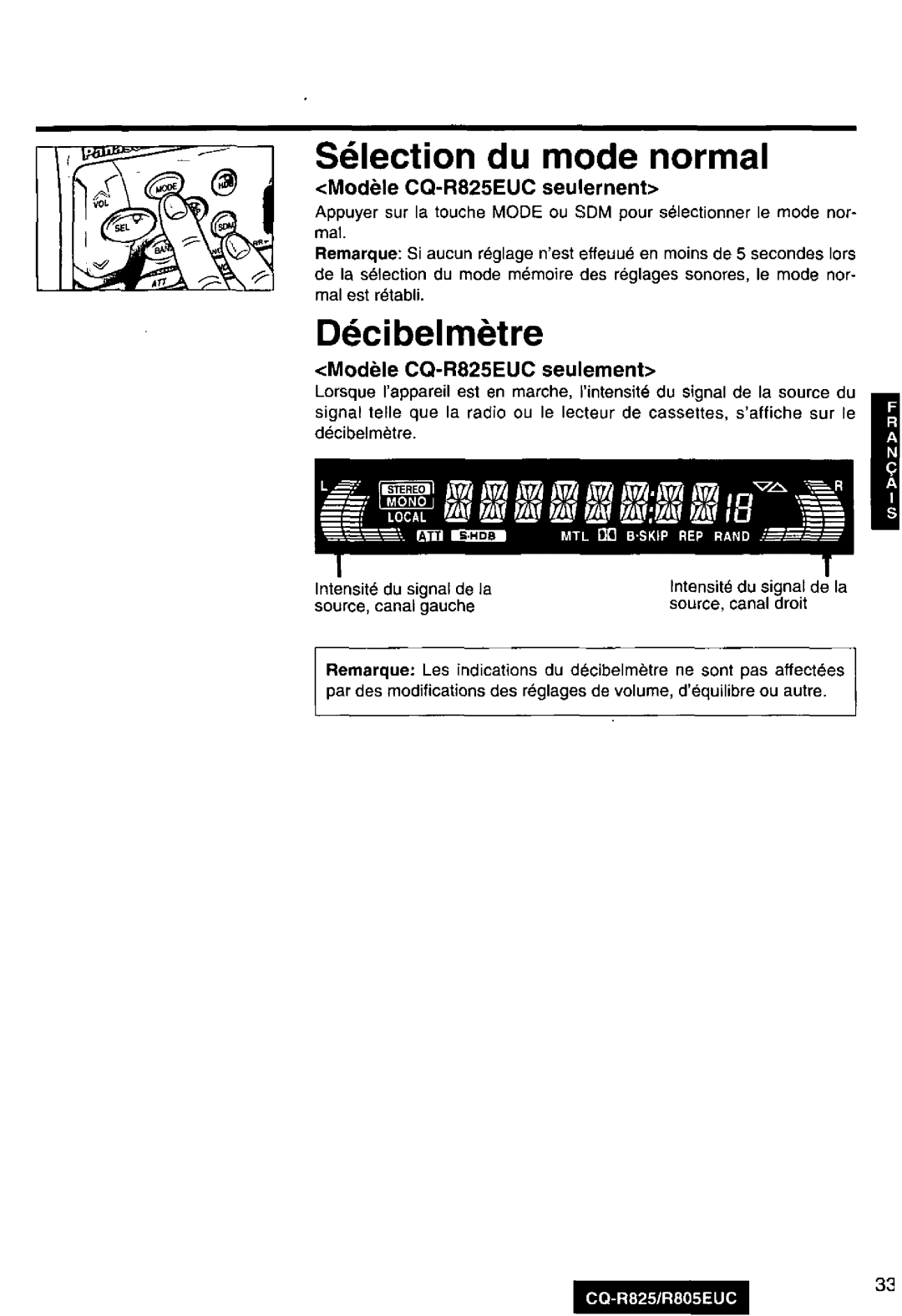 Panasonic R805EUC, CQ-R825 manual 