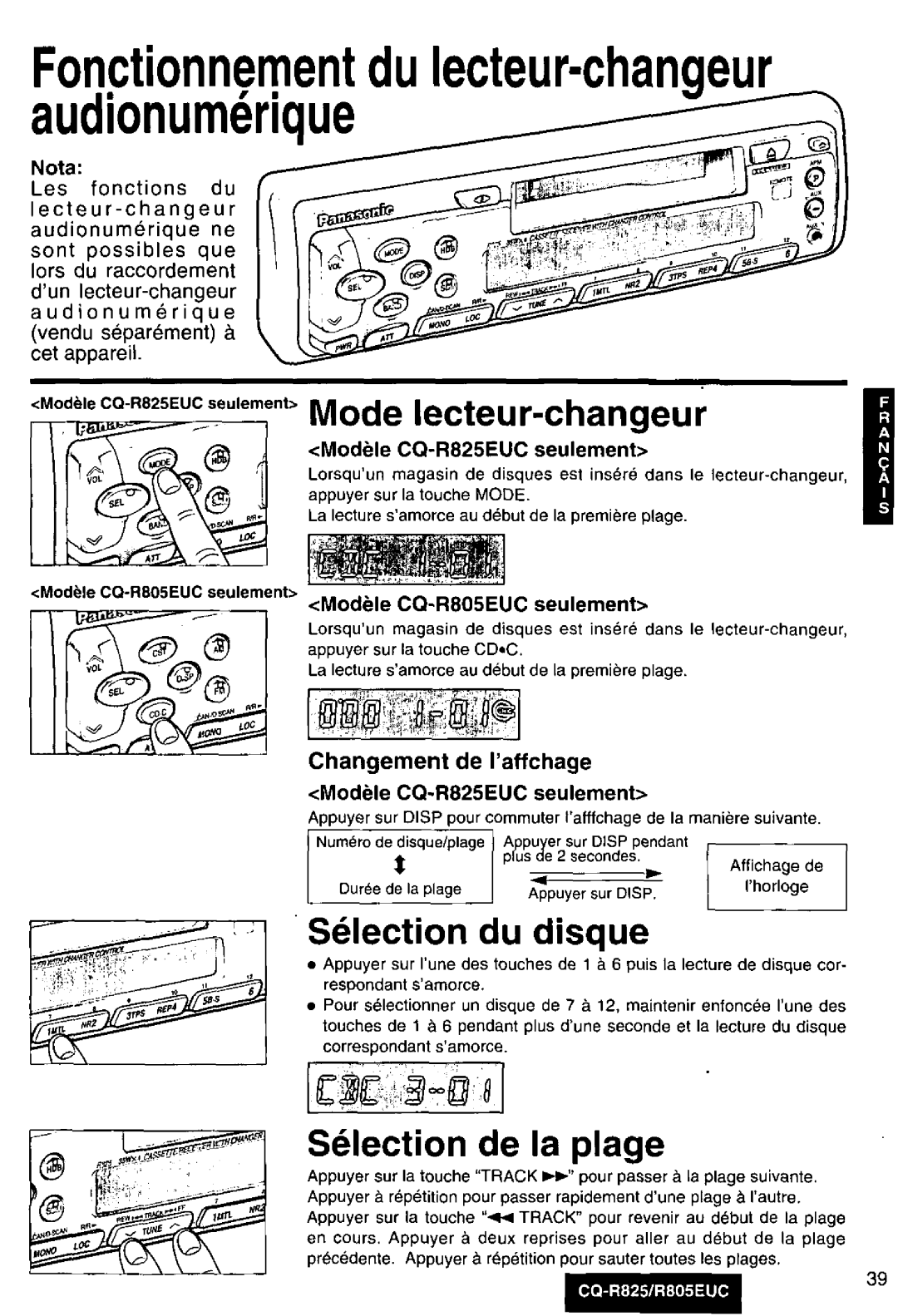 Panasonic R805EUC, CQ-R825 manual 