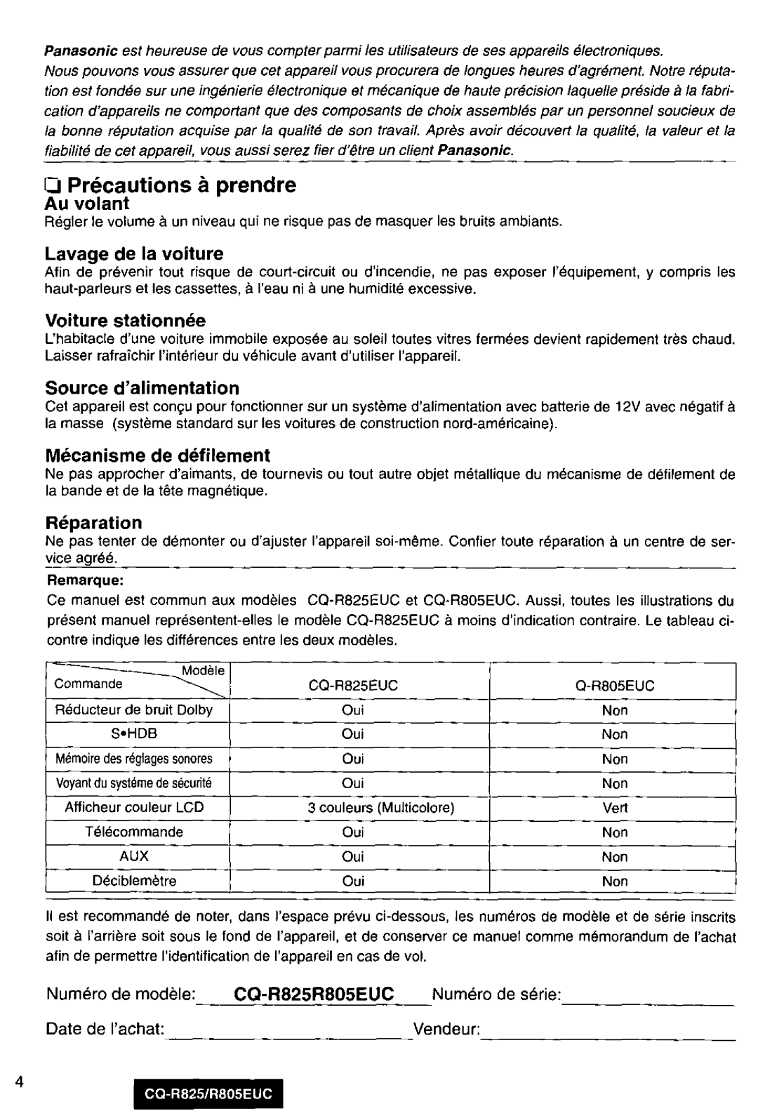 Panasonic CQ-R825, R805EUC manual 