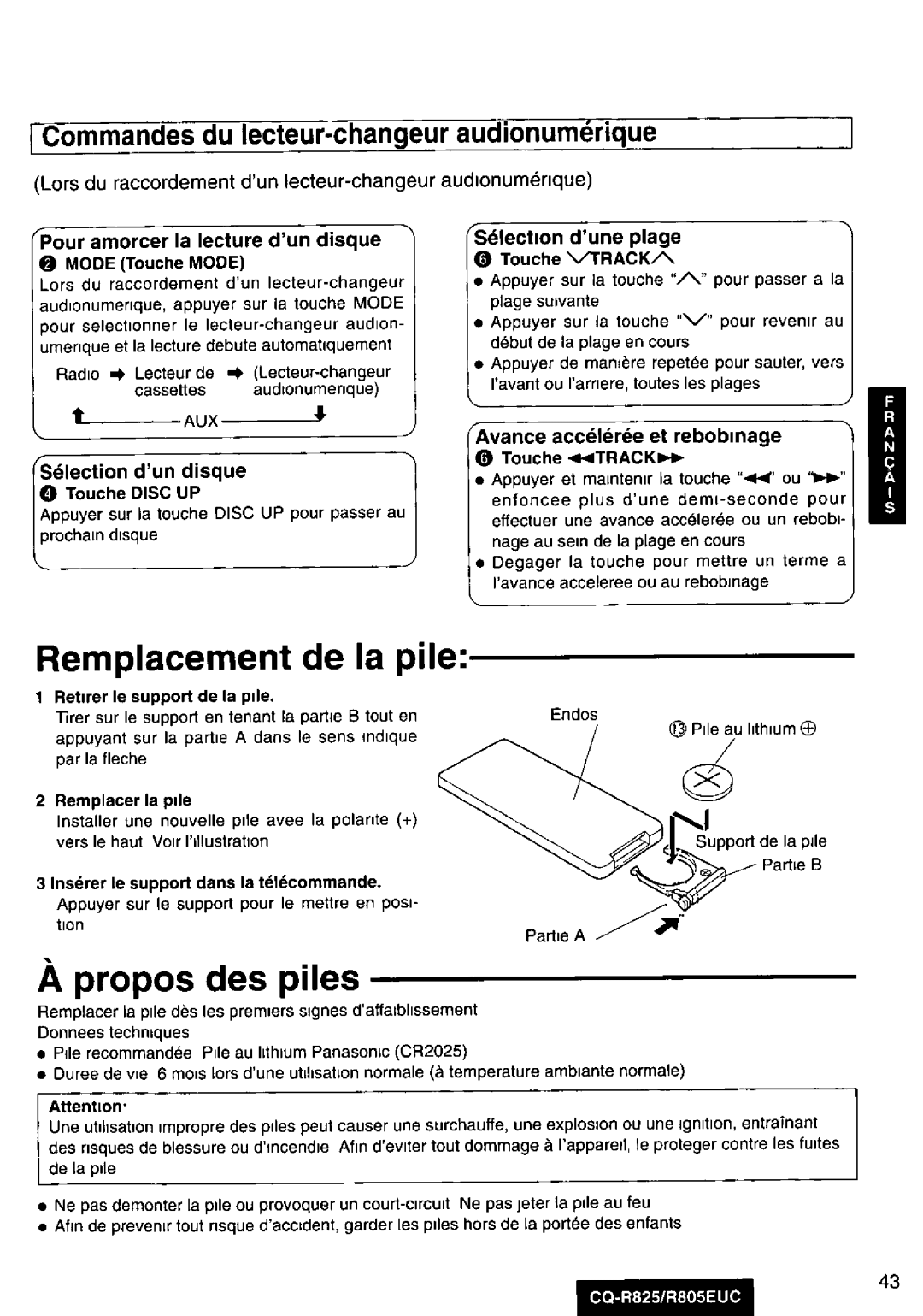 Panasonic R805EUC, CQ-R825 manual 