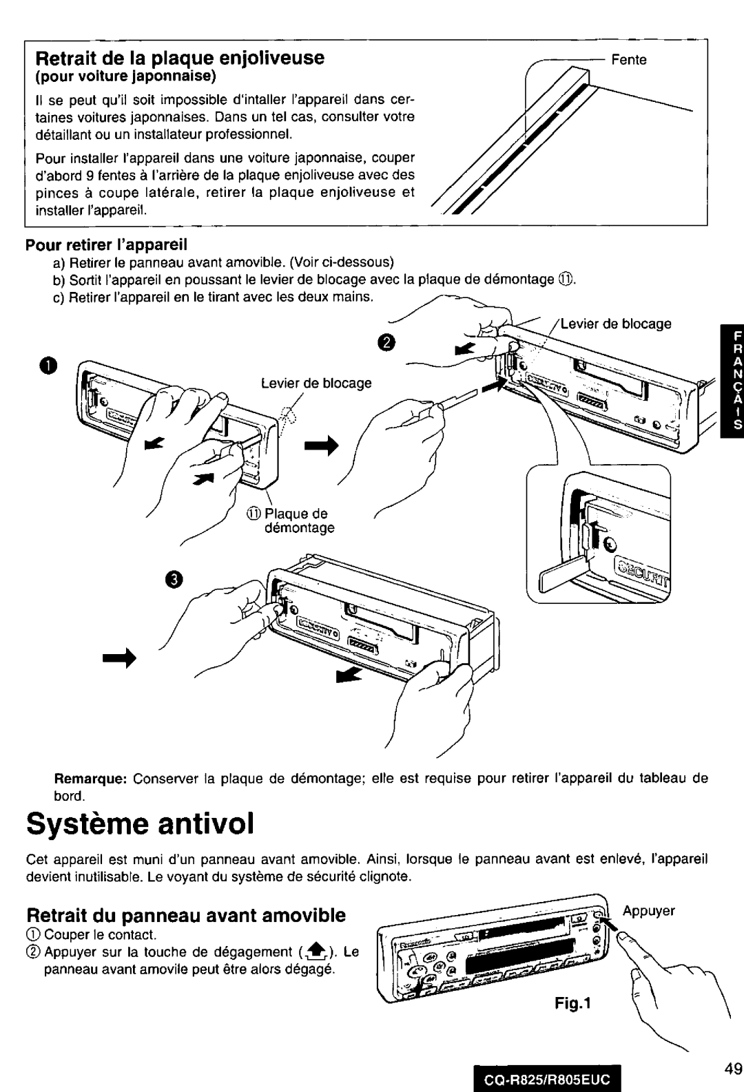 Panasonic R805EUC, CQ-R825 manual 