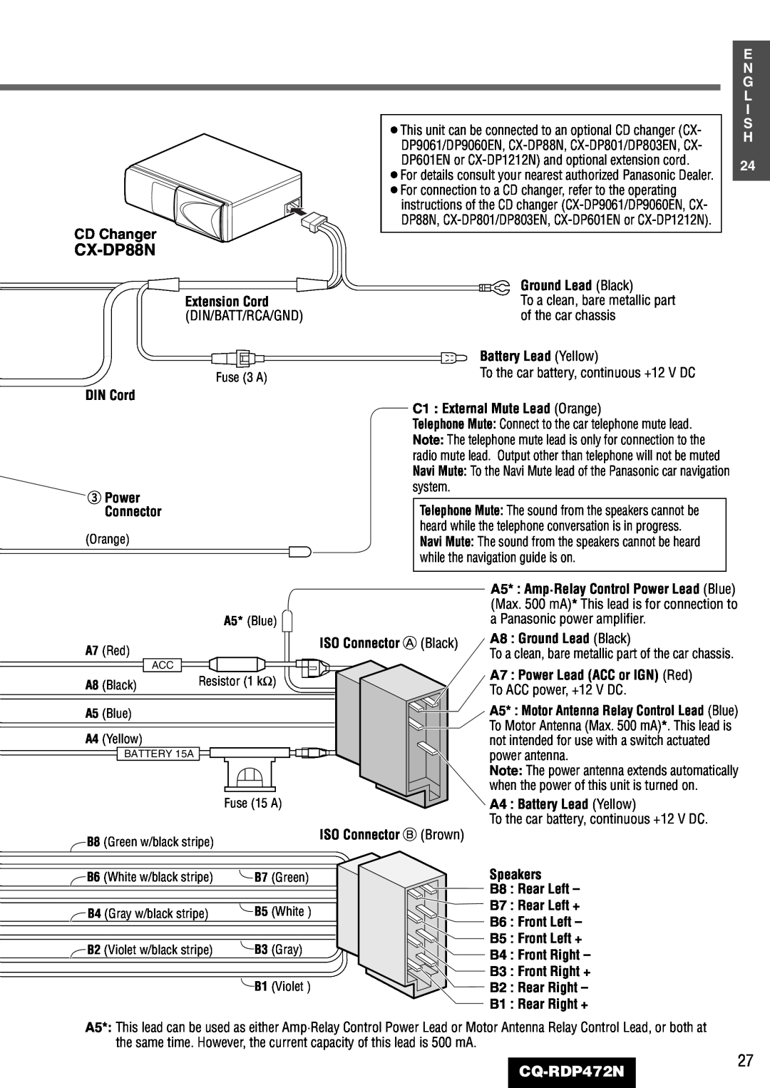 Panasonic CQ-RDP472N manual CX-DP88N, CD Changer 