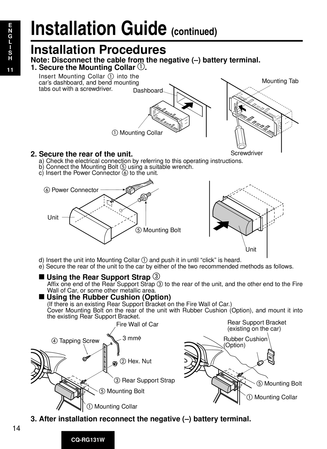 Panasonic CQ-RG131W manual Installation Guide 