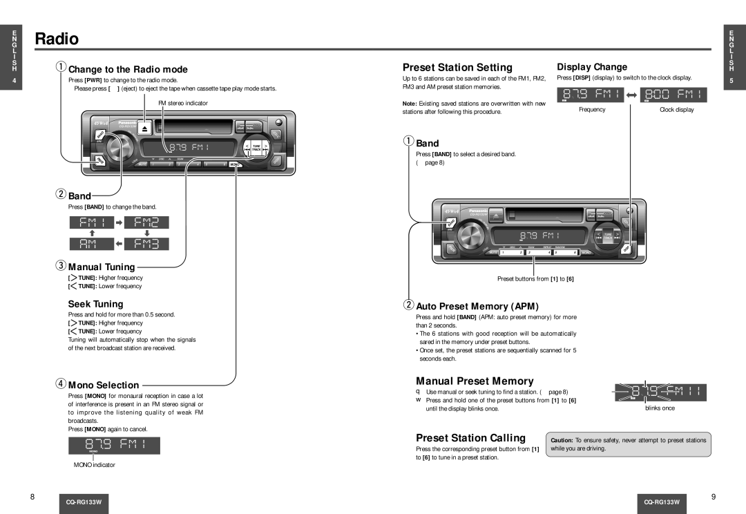 Panasonic CQ-RG133W manual QChange to the Radio mode, Display Change 