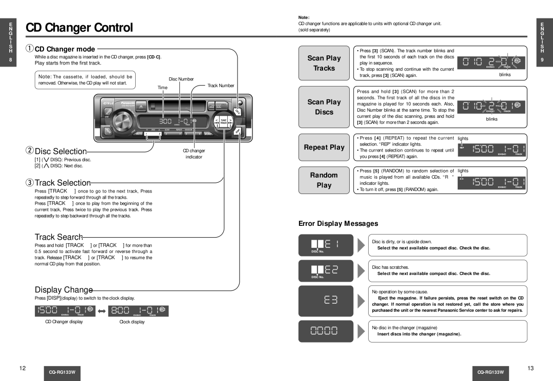 Panasonic CQ-RG133W manual CD Changer Control 