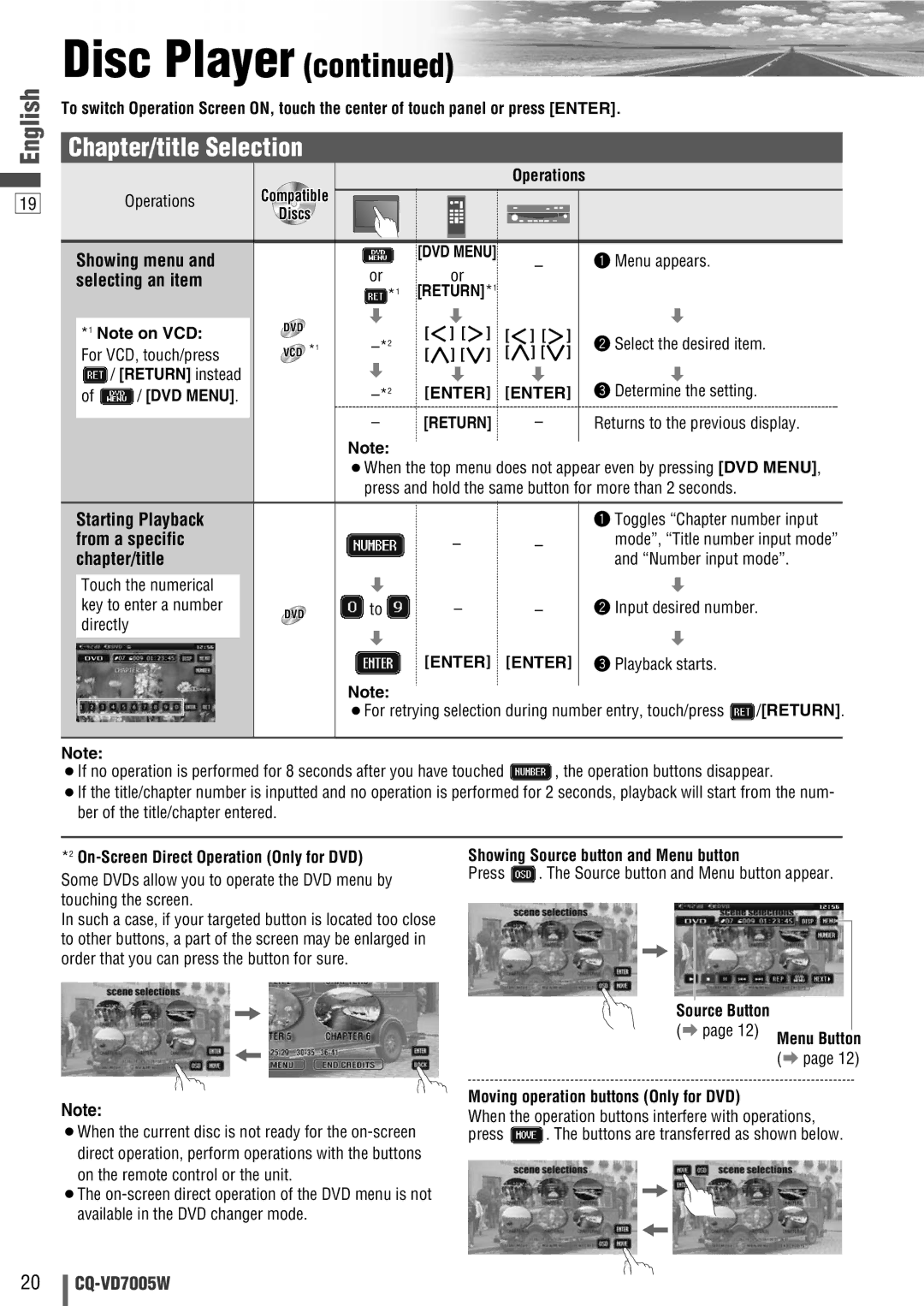 Panasonic CQ-VA7005W manual Chapter/title Selection 