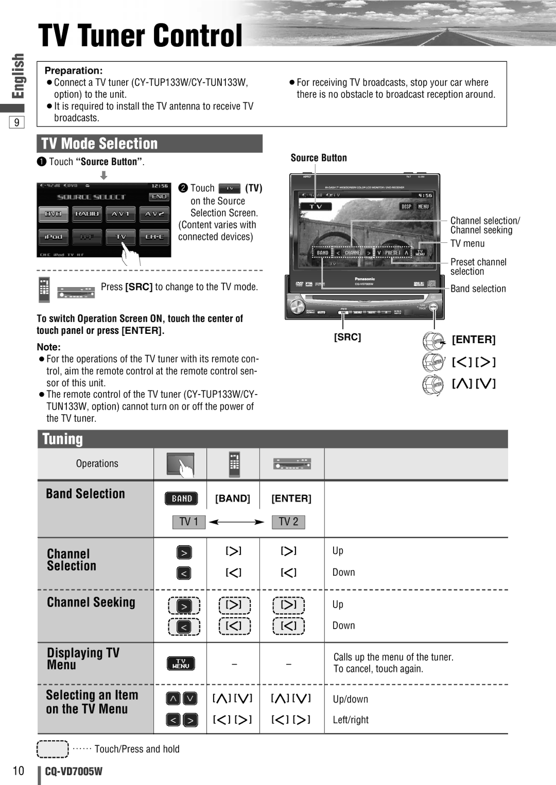 Panasonic CQ-VA7005W manual TV Tuner Control, TV Mode Selection 